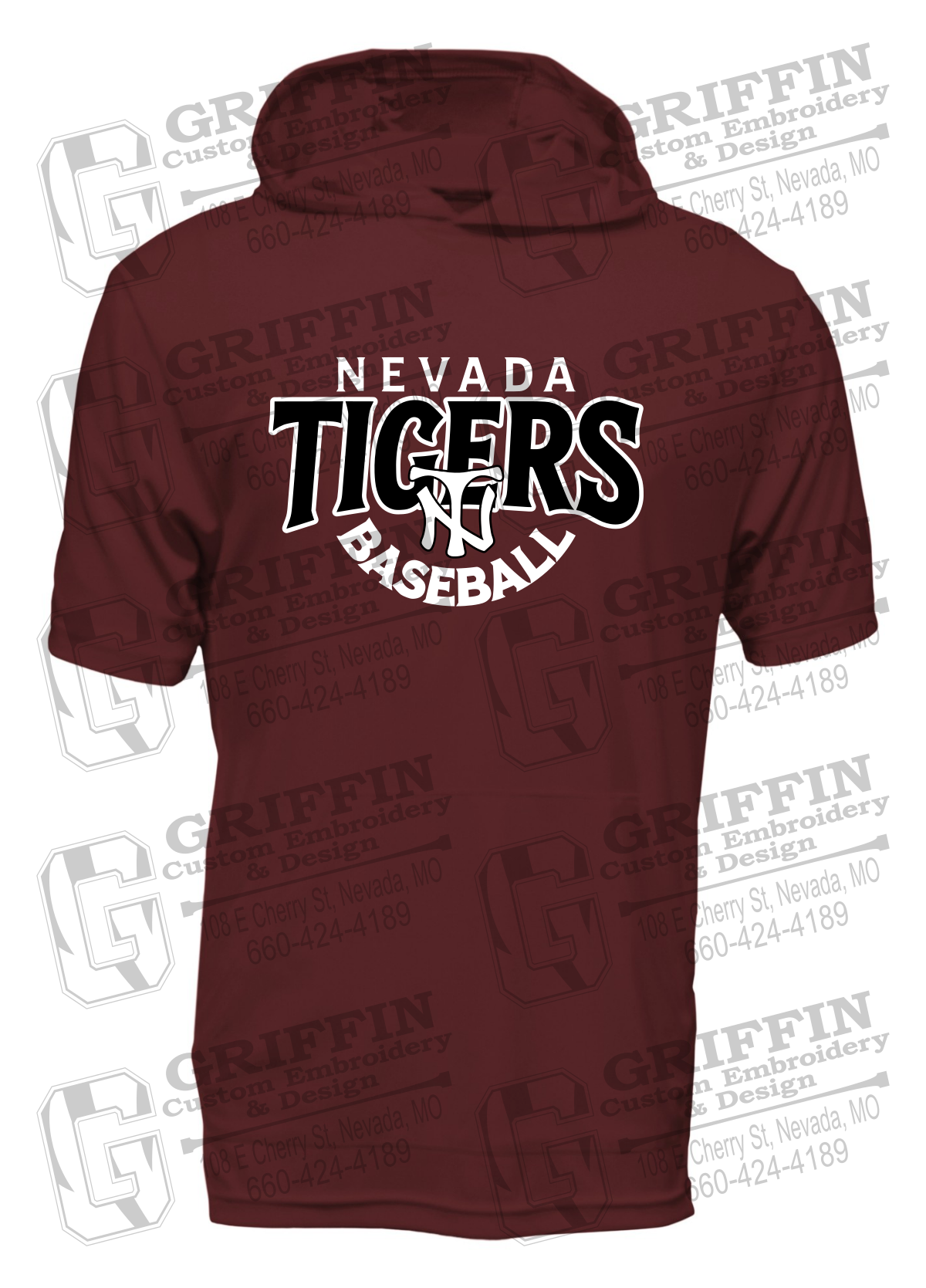 Dry-Fit Short Sleeve T-Shirt Hoodie - Baseball - Nevada Tigers 26-T