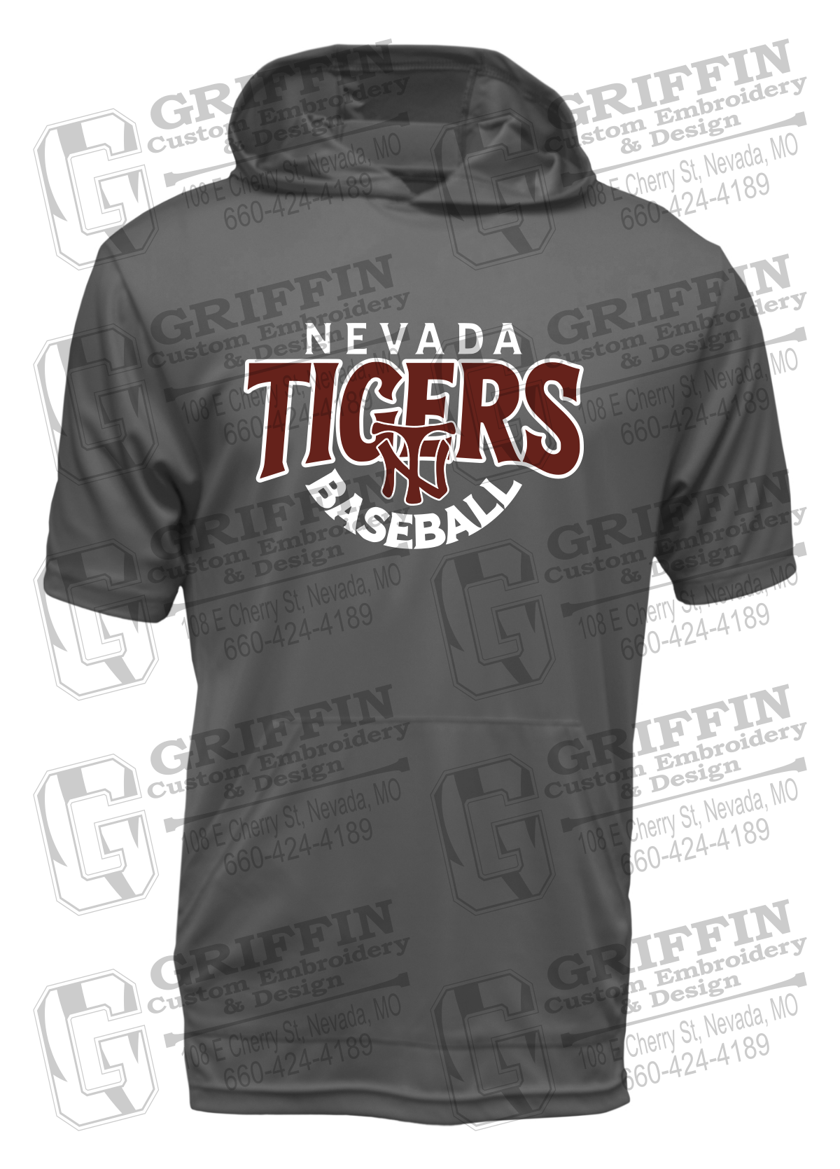 Dry-Fit Short Sleeve T-Shirt Hoodie - Baseball - Nevada Tigers 26-T