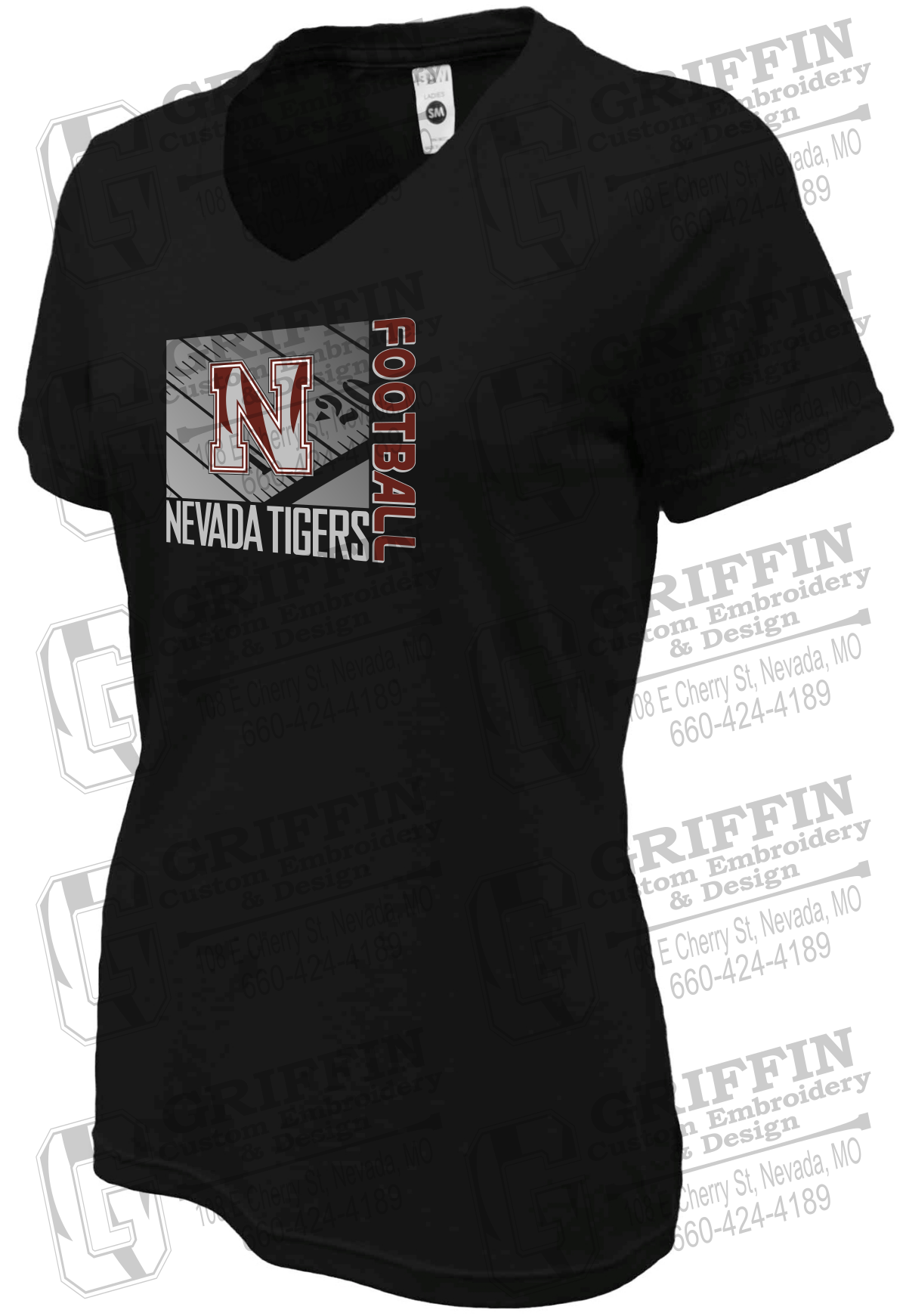 Womens Soft-Tek V-Neck T-Shirt - Football - Nevada Tigers 26-Y