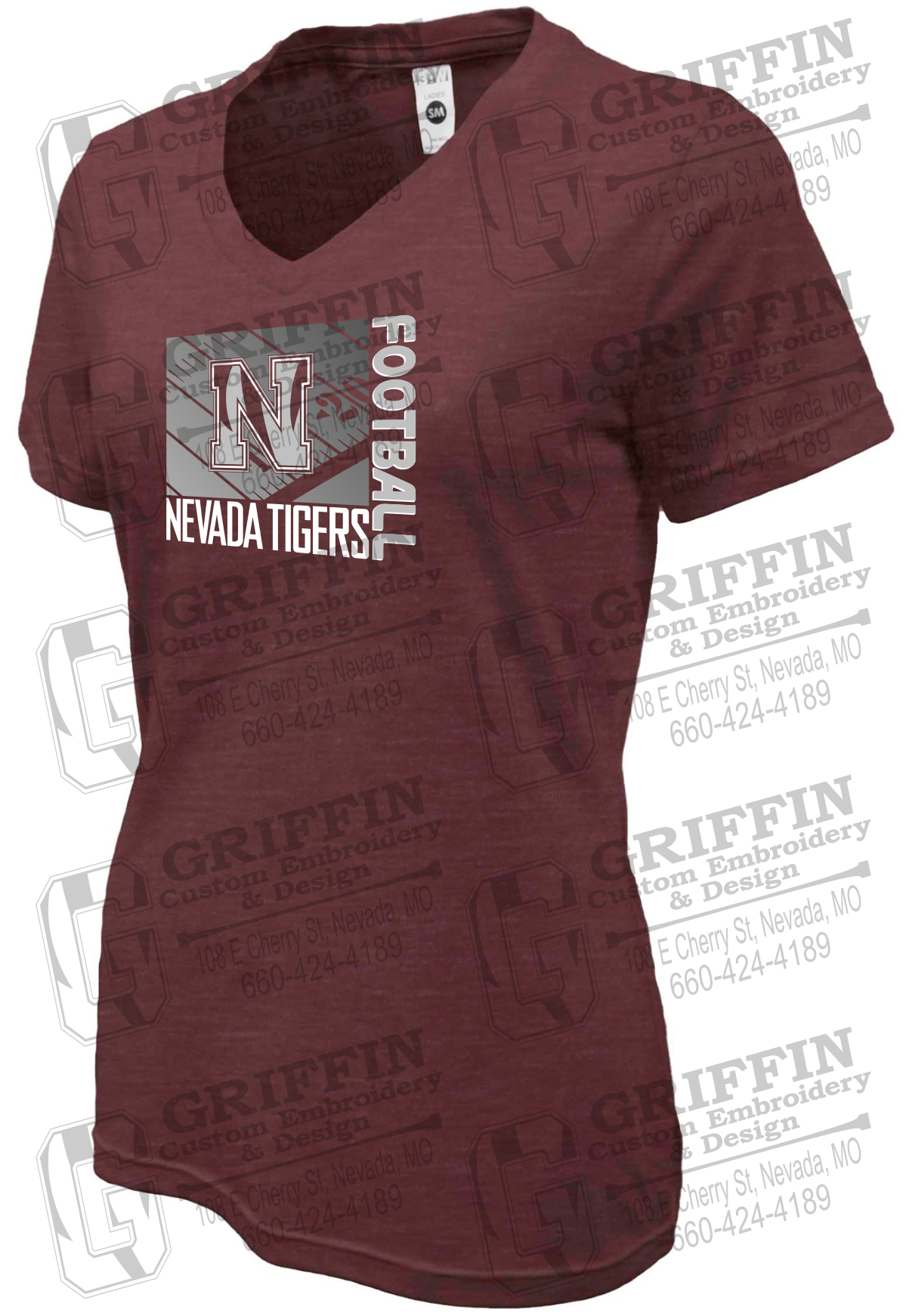 Womens Soft-Tek V-Neck T-Shirt - Football - Nevada Tigers 26-Y