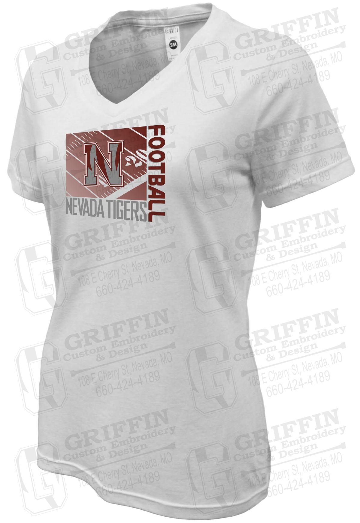 Womens Soft-Tek V-Neck T-Shirt - Football - Nevada Tigers 26-Y