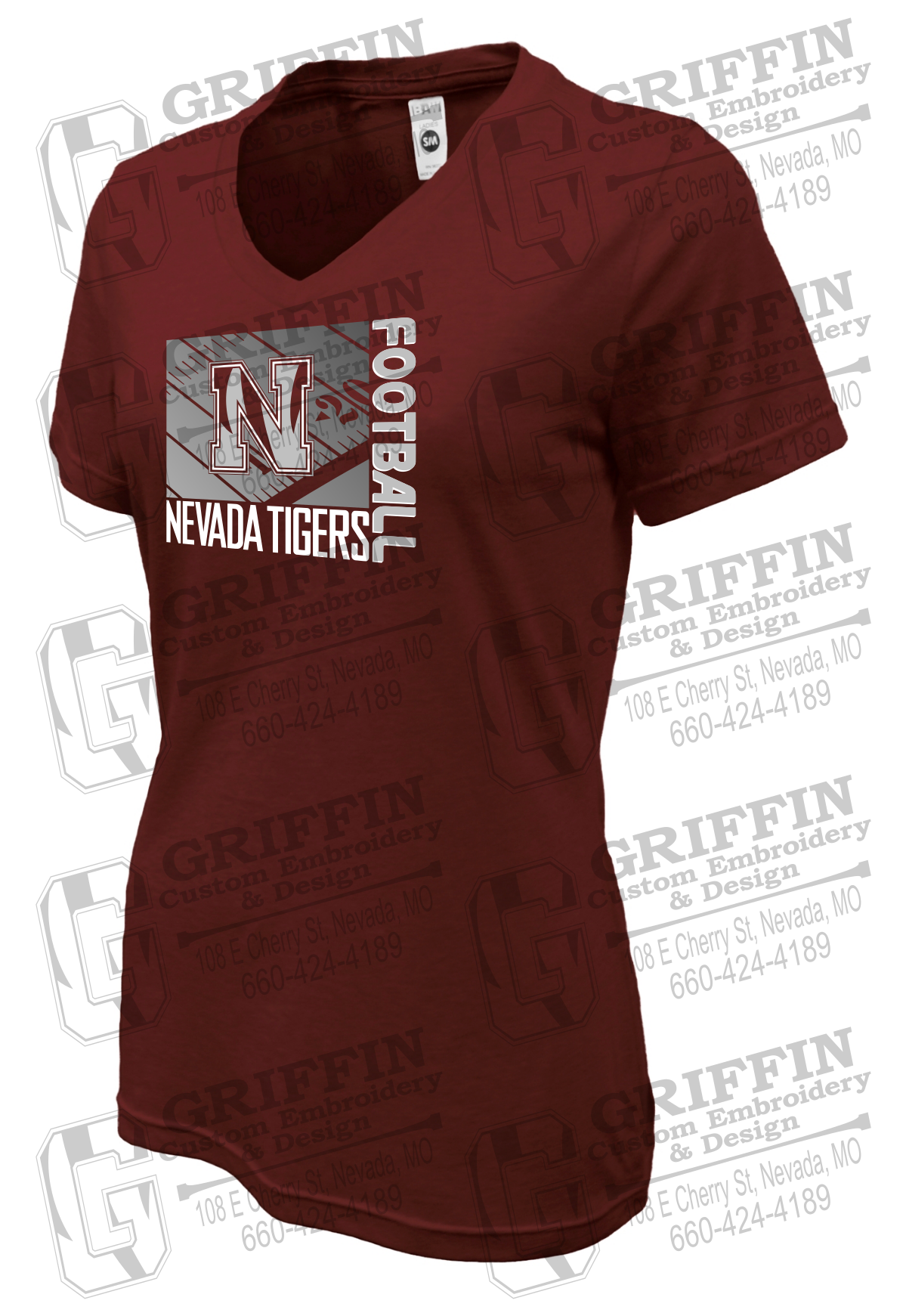 Womens Soft-Tek V-Neck T-Shirt - Football - Nevada Tigers 26-Y