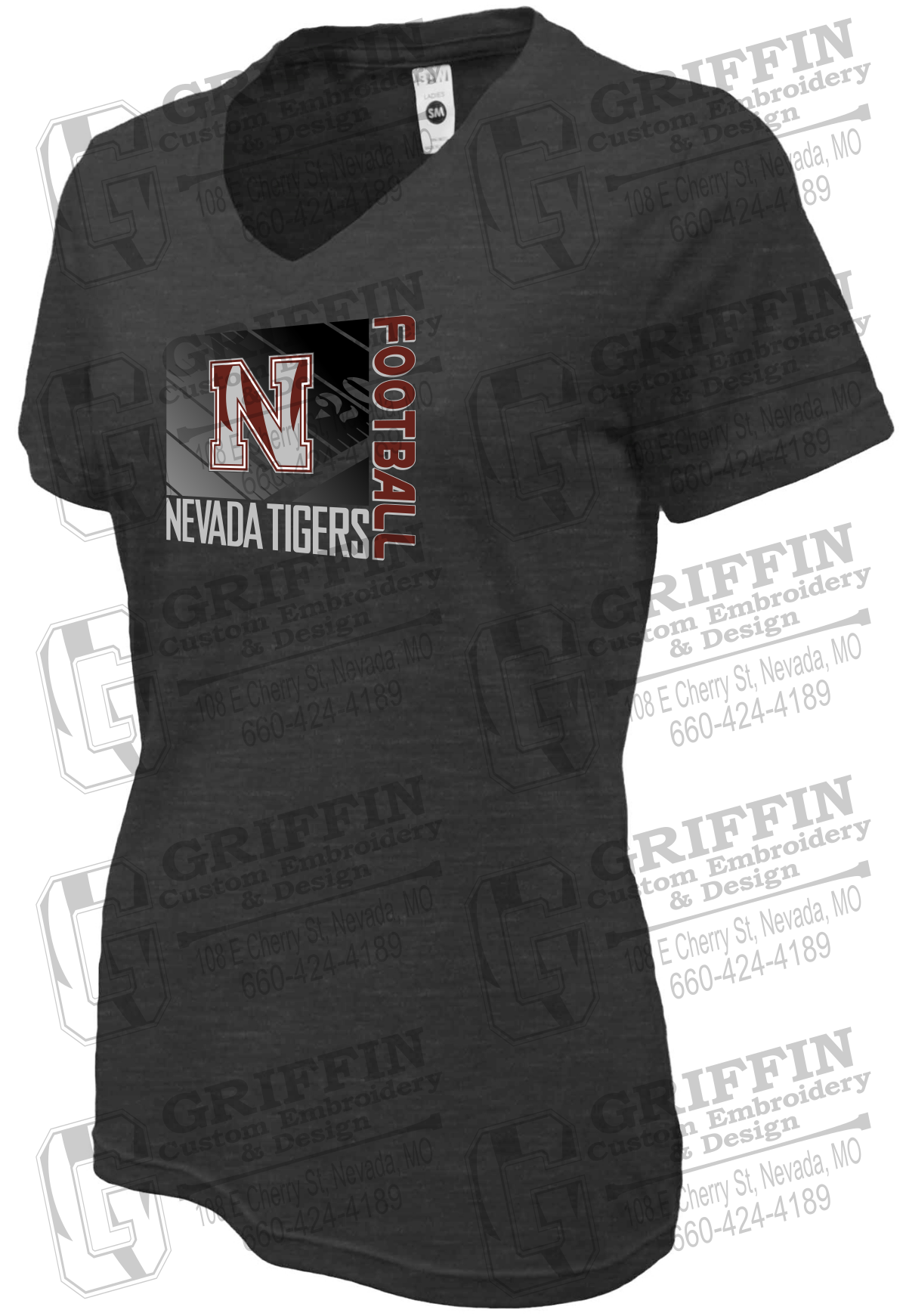 Womens Soft-Tek V-Neck T-Shirt - Football - Nevada Tigers 26-Y