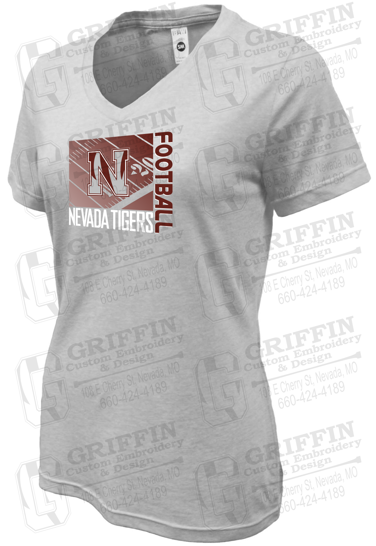 Womens Soft-Tek V-Neck T-Shirt - Football - Nevada Tigers 26-Y