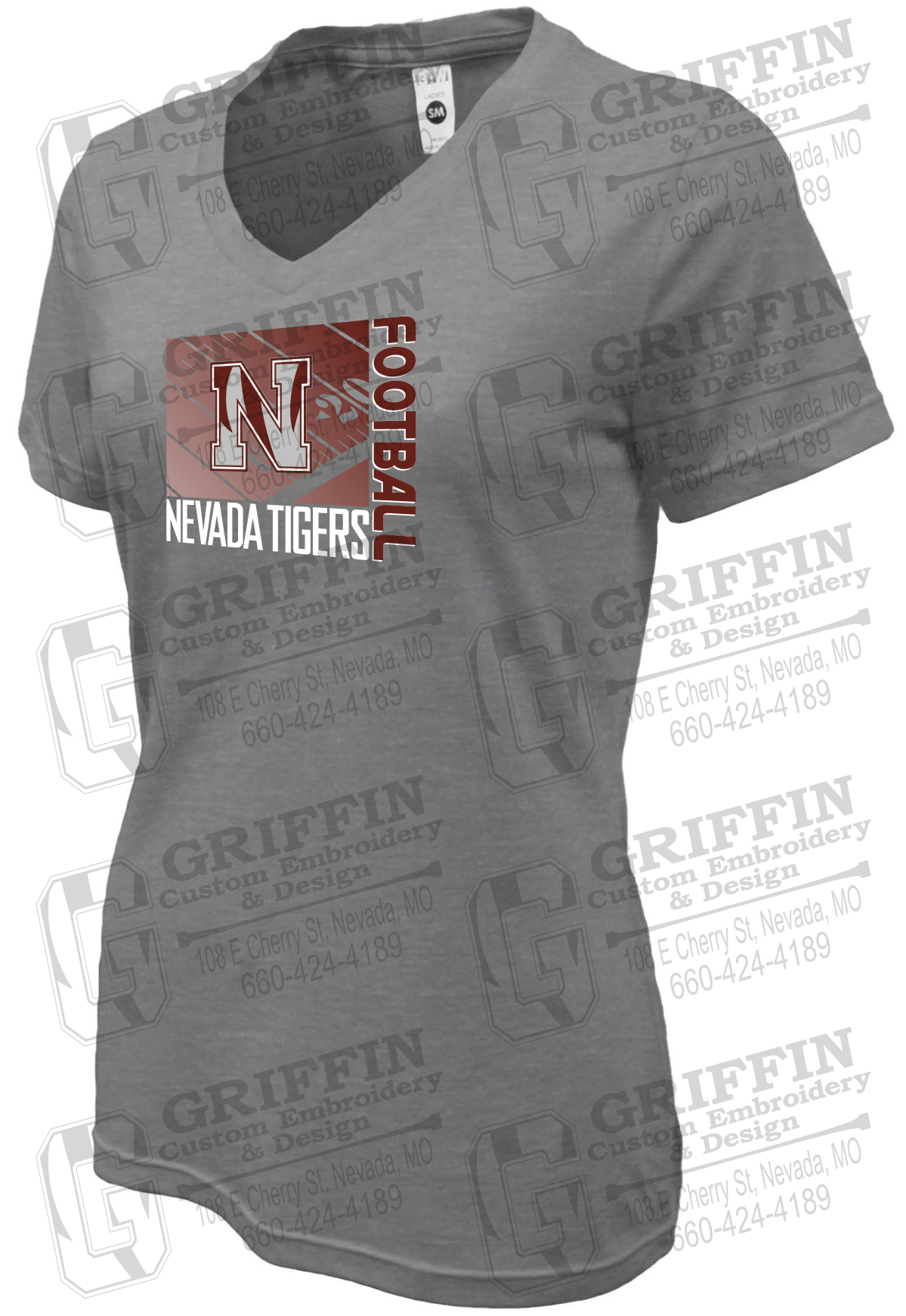 Womens Soft-Tek V-Neck T-Shirt - Football - Nevada Tigers 26-Y