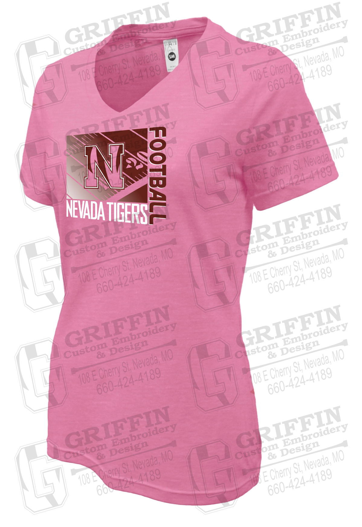 Womens Soft-Tek V-Neck T-Shirt - Football - Nevada Tigers 26-Y