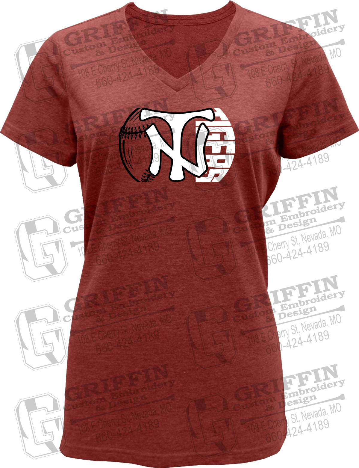 Womens Soft-Tek V-Neck T-Shirt - Softball - Nevada Tigers 26-Z