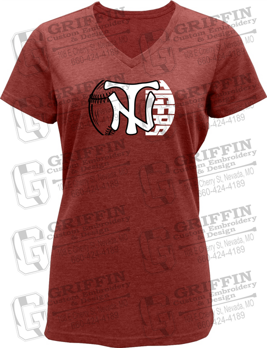 Womens Soft-Tek V-Neck T-Shirt - Softball - Nevada Tigers 26-Z