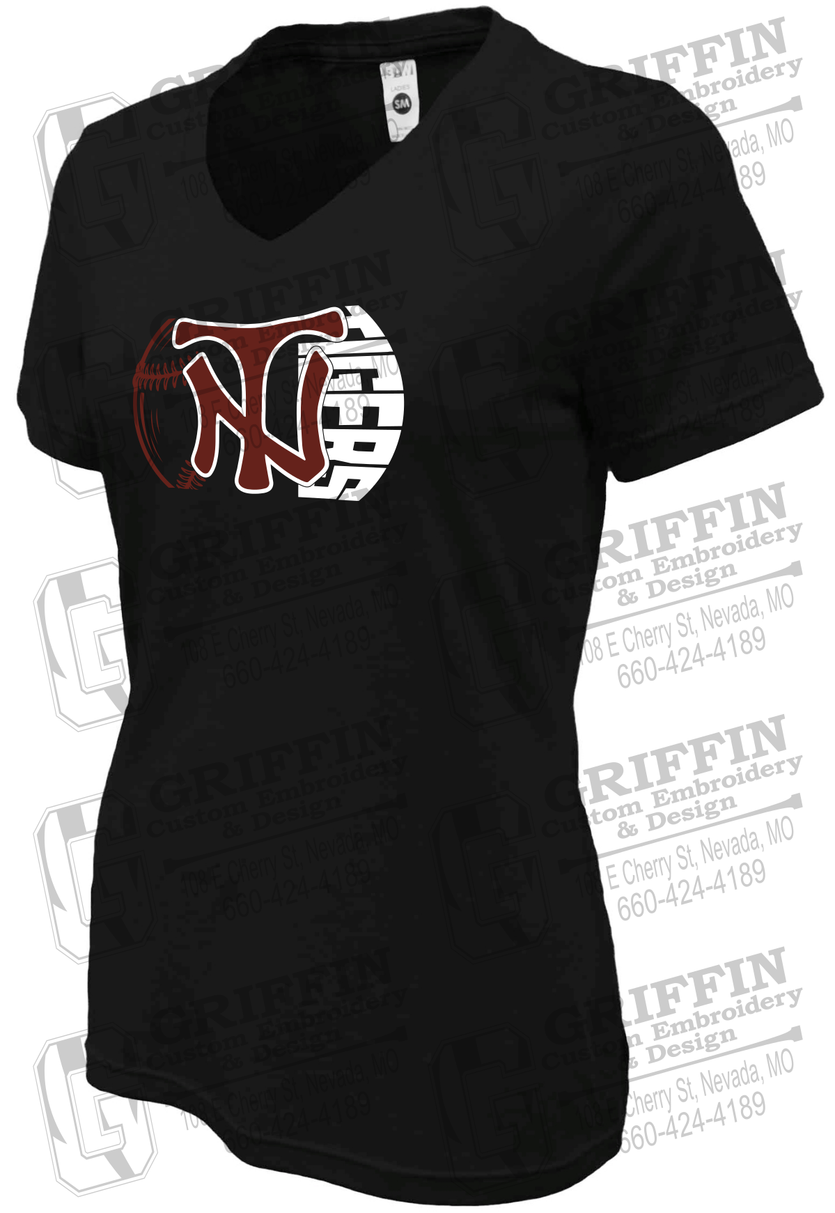 Womens Soft-Tek V-Neck T-Shirt - Softball - Nevada Tigers 26-Z