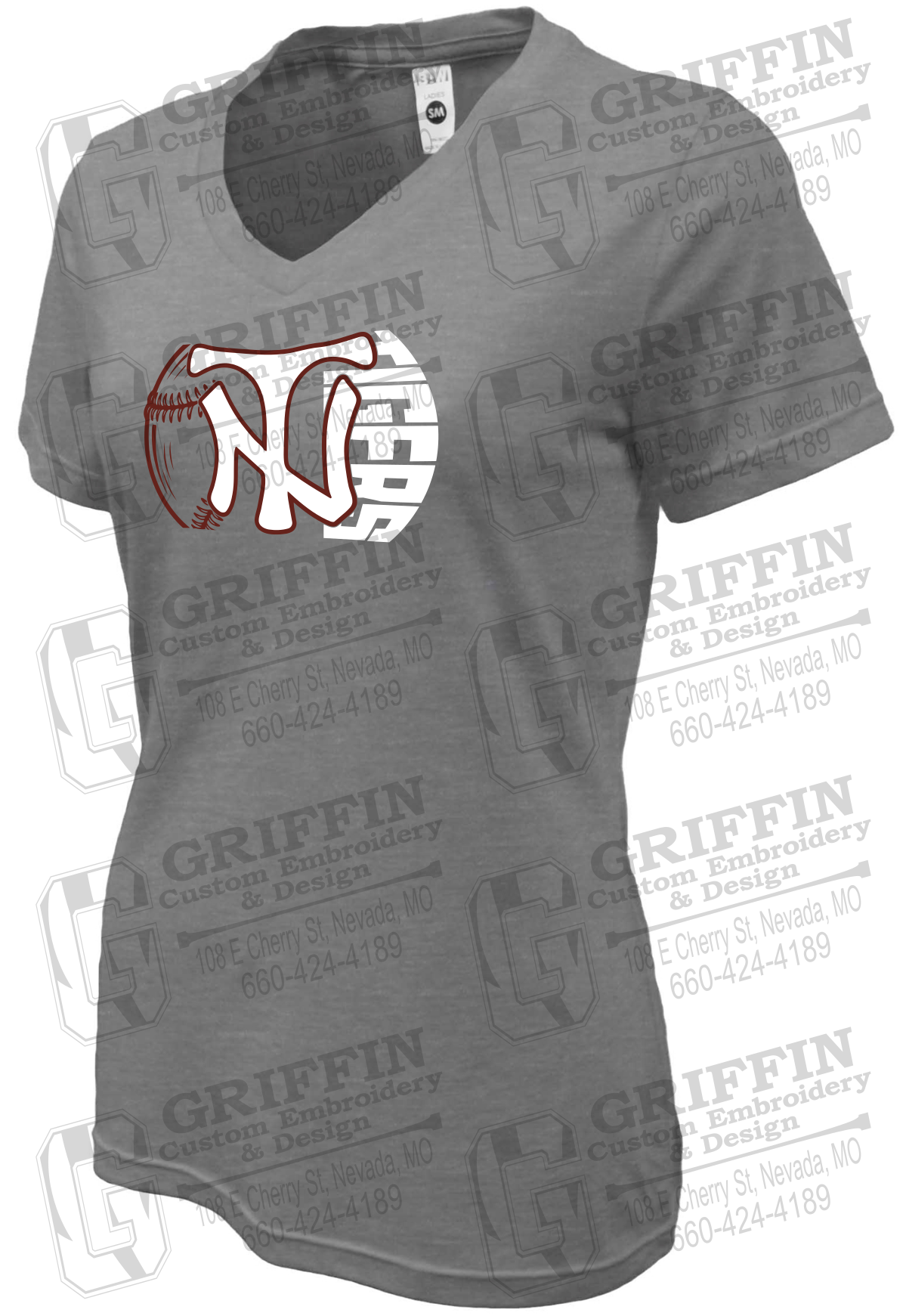 Womens Soft-Tek V-Neck T-Shirt - Softball - Nevada Tigers 26-Z