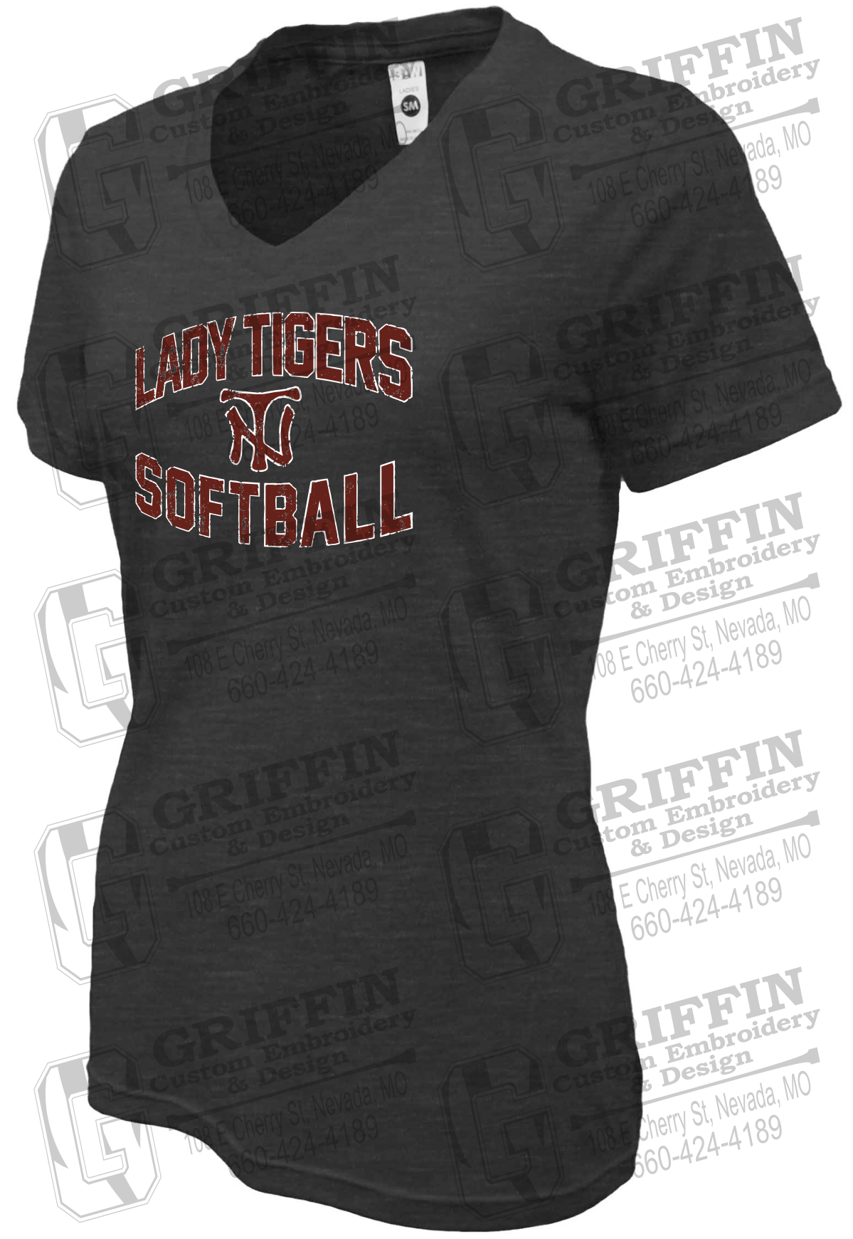 Womens Soft-Tek V-Neck T-Shirt - Softball - Nevada Tigers 27-A