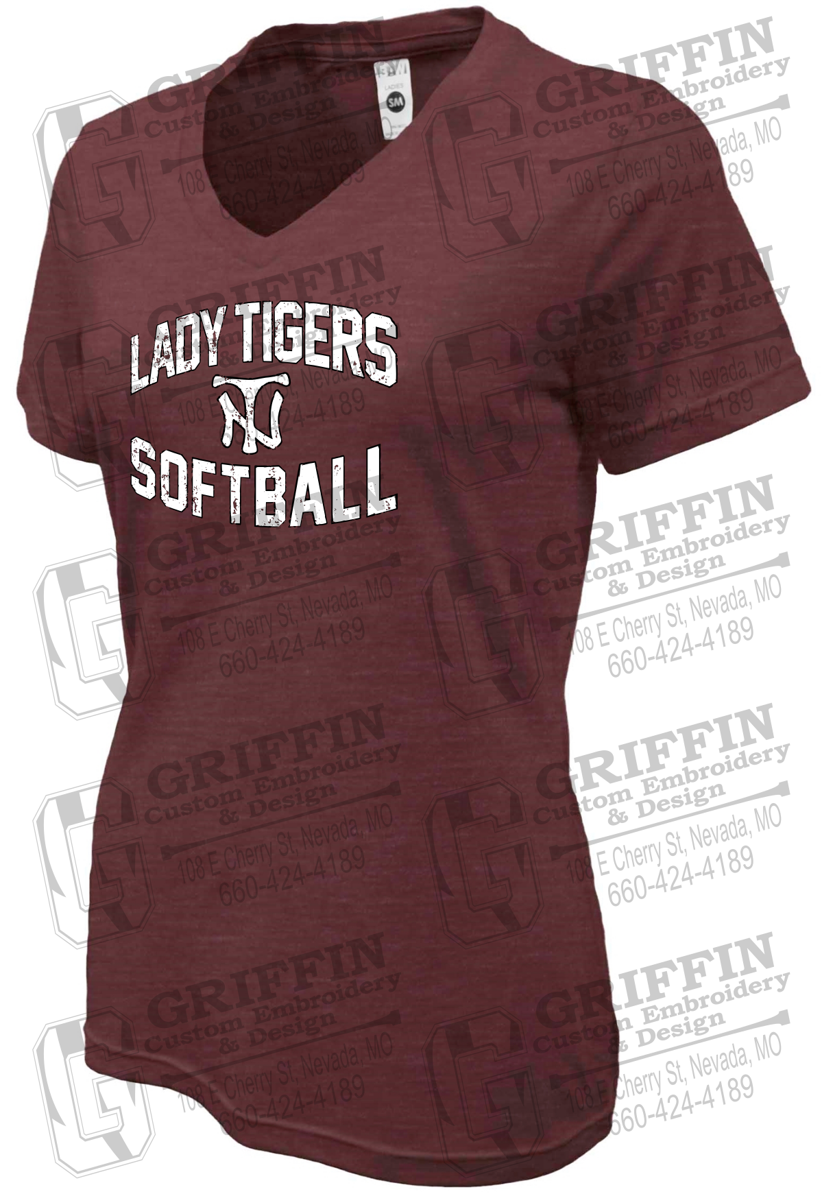 Womens Soft-Tek V-Neck T-Shirt - Softball - Nevada Tigers 27-A