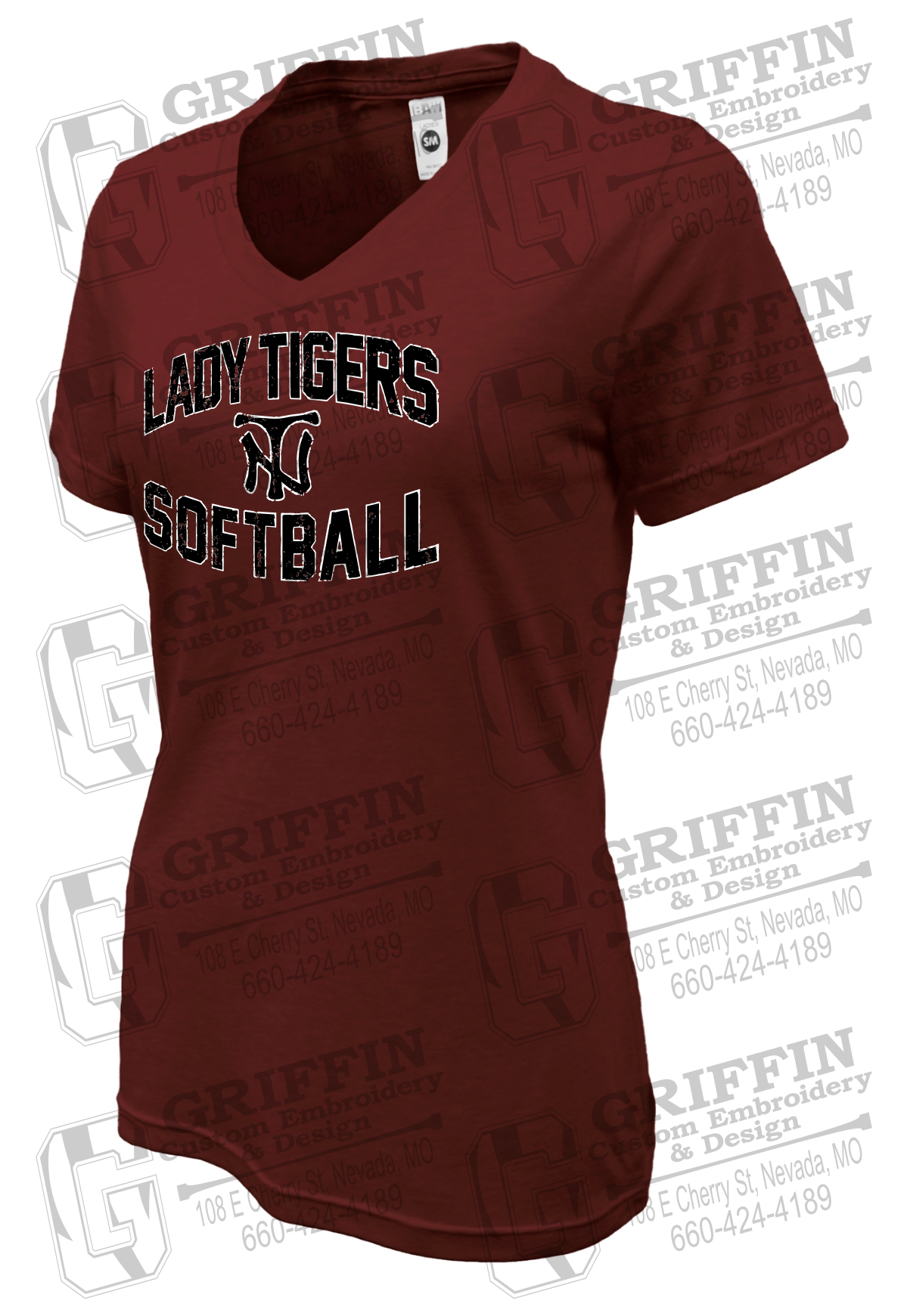 Womens Soft-Tek V-Neck T-Shirt - Softball - Nevada Tigers 27-A