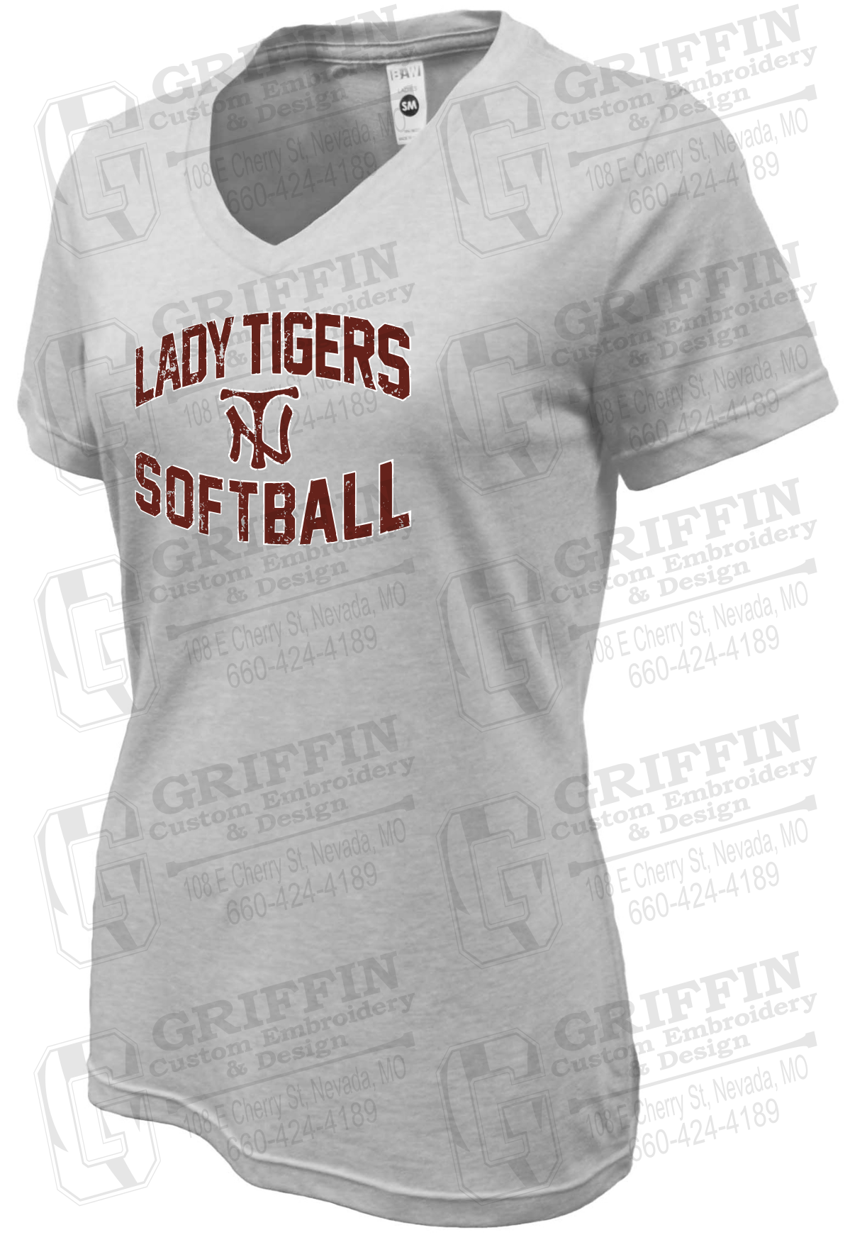Womens Soft-Tek V-Neck T-Shirt - Softball - Nevada Tigers 27-A