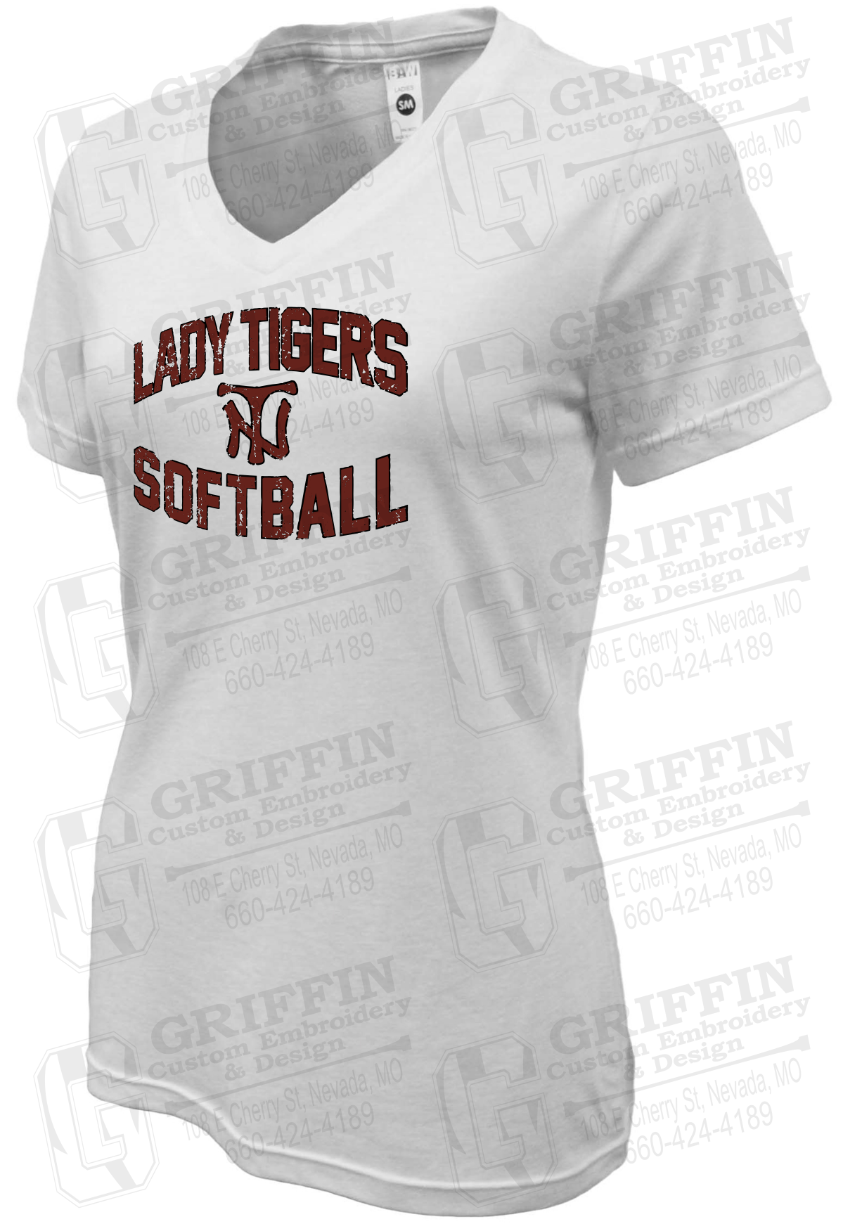 Womens Soft-Tek V-Neck T-Shirt - Softball - Nevada Tigers 27-A