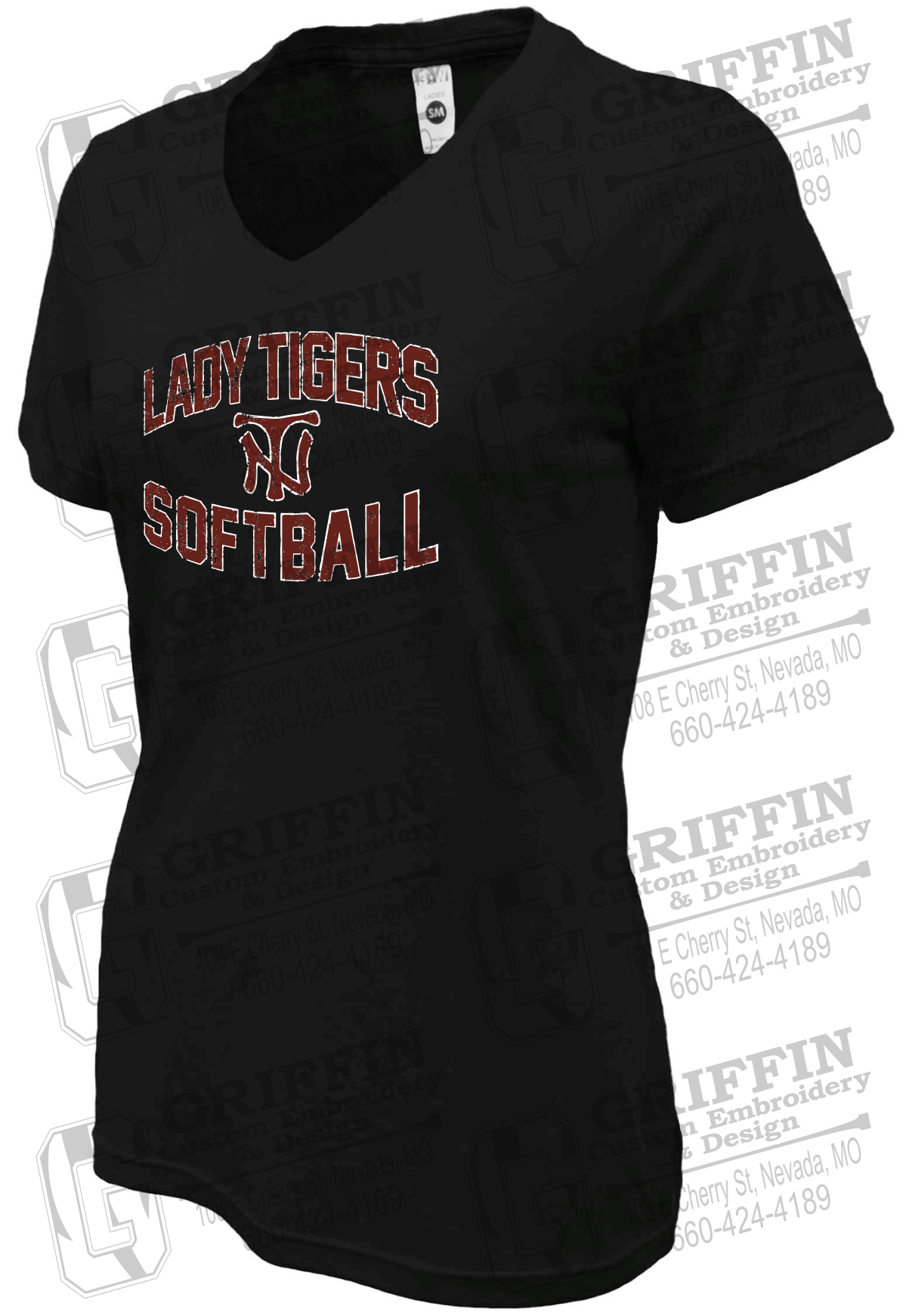 Womens Soft-Tek V-Neck T-Shirt - Softball - Nevada Tigers 27-A