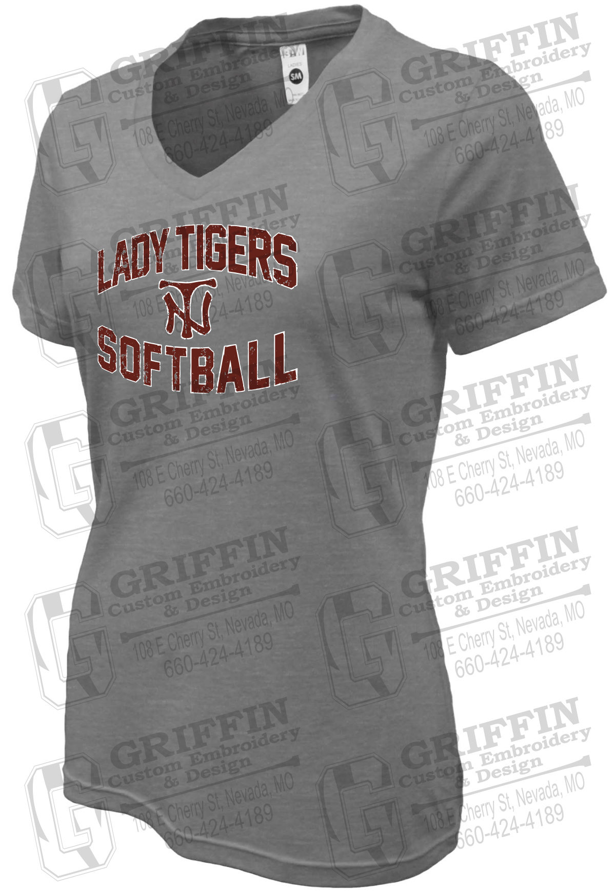 Womens Soft-Tek V-Neck T-Shirt - Softball - Nevada Tigers 27-A