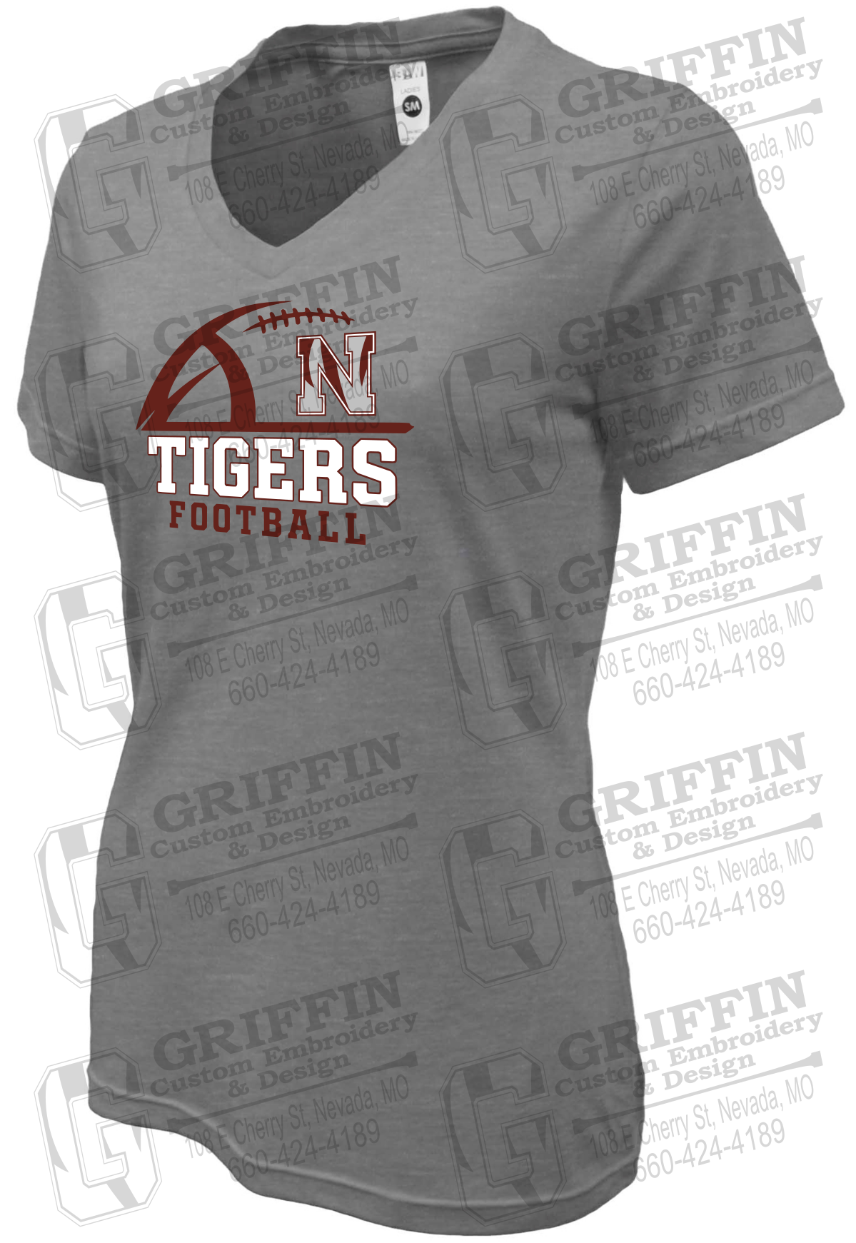 Womens Soft-Tek V-Neck T-Shirt - Football - Nevada Tigers 27-B