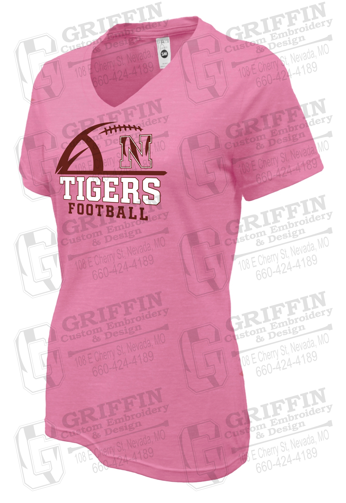 Womens Soft-Tek V-Neck T-Shirt - Football - Nevada Tigers 27-B