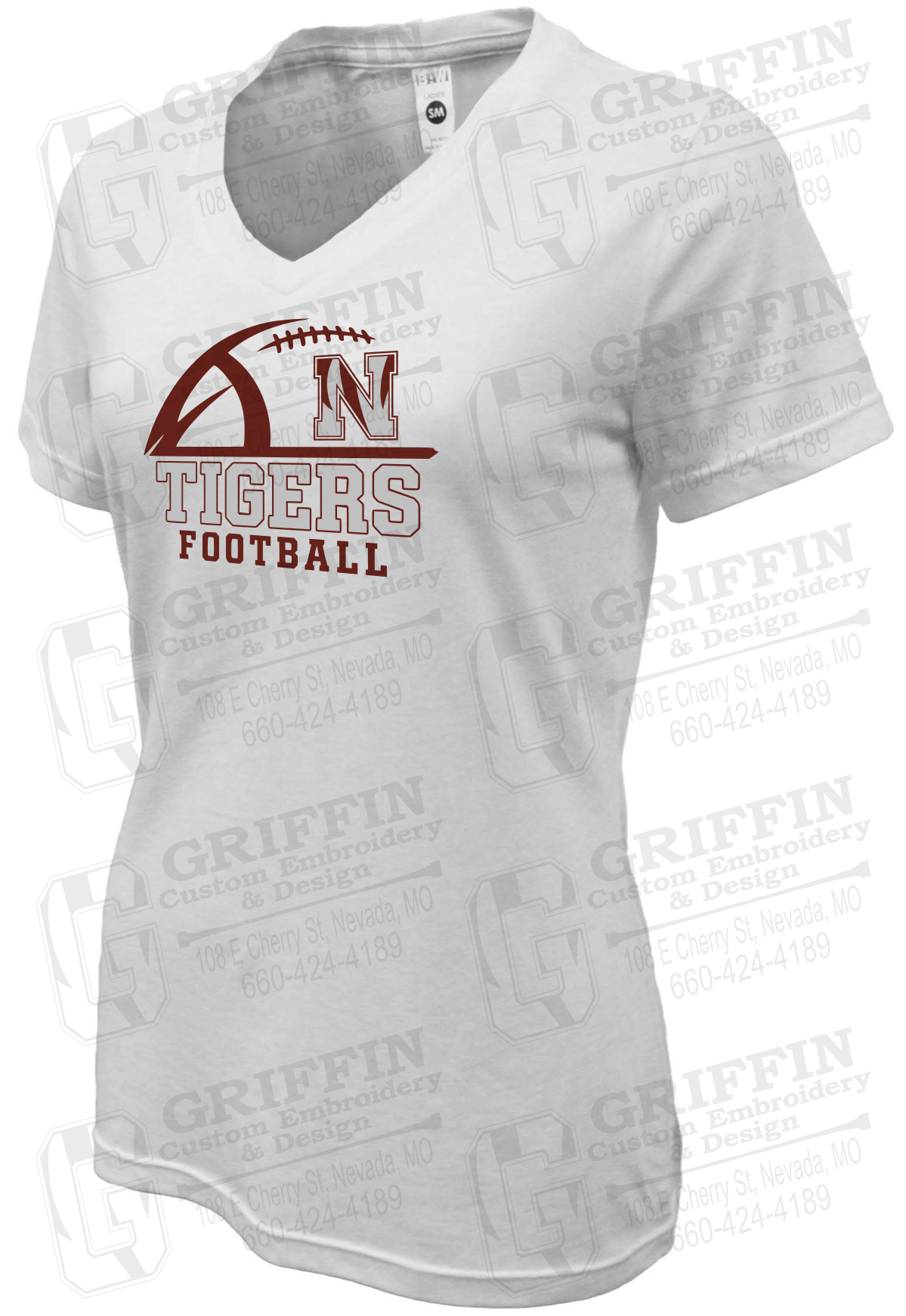 Womens Soft-Tek V-Neck T-Shirt - Football - Nevada Tigers 27-B