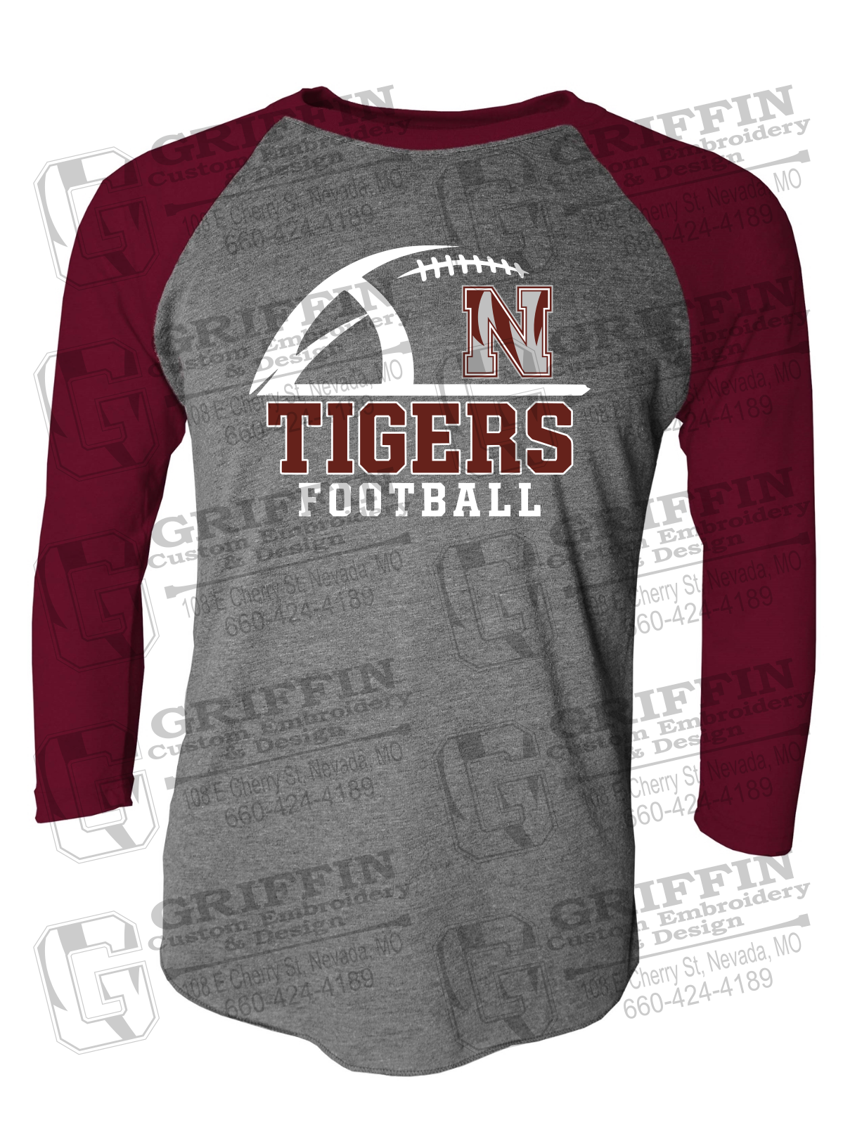 Tri-Blend Raglan Sleeve T-Shirt - Football - Nevada Tigers 27-B