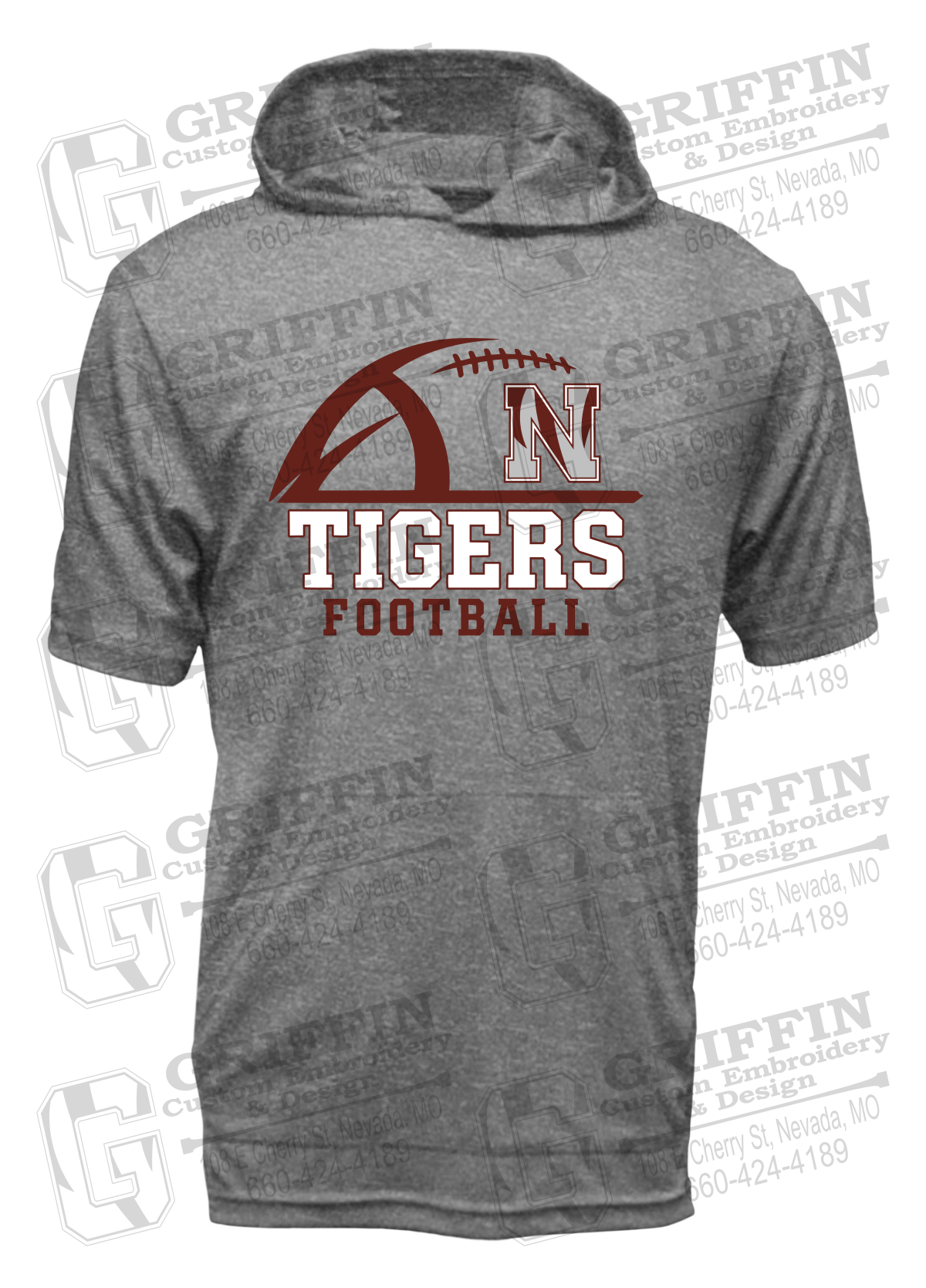 Dry-Fit Short Sleeve T-Shirt Hoodie - Football - Nevada Tigers 27-B