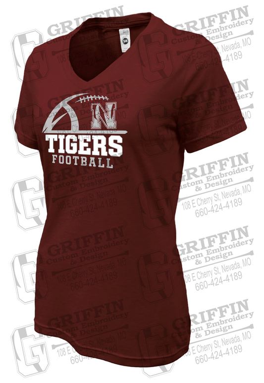 Womens Soft-Tek V-Neck T-Shirt - Football - Nevada Tigers 27-B