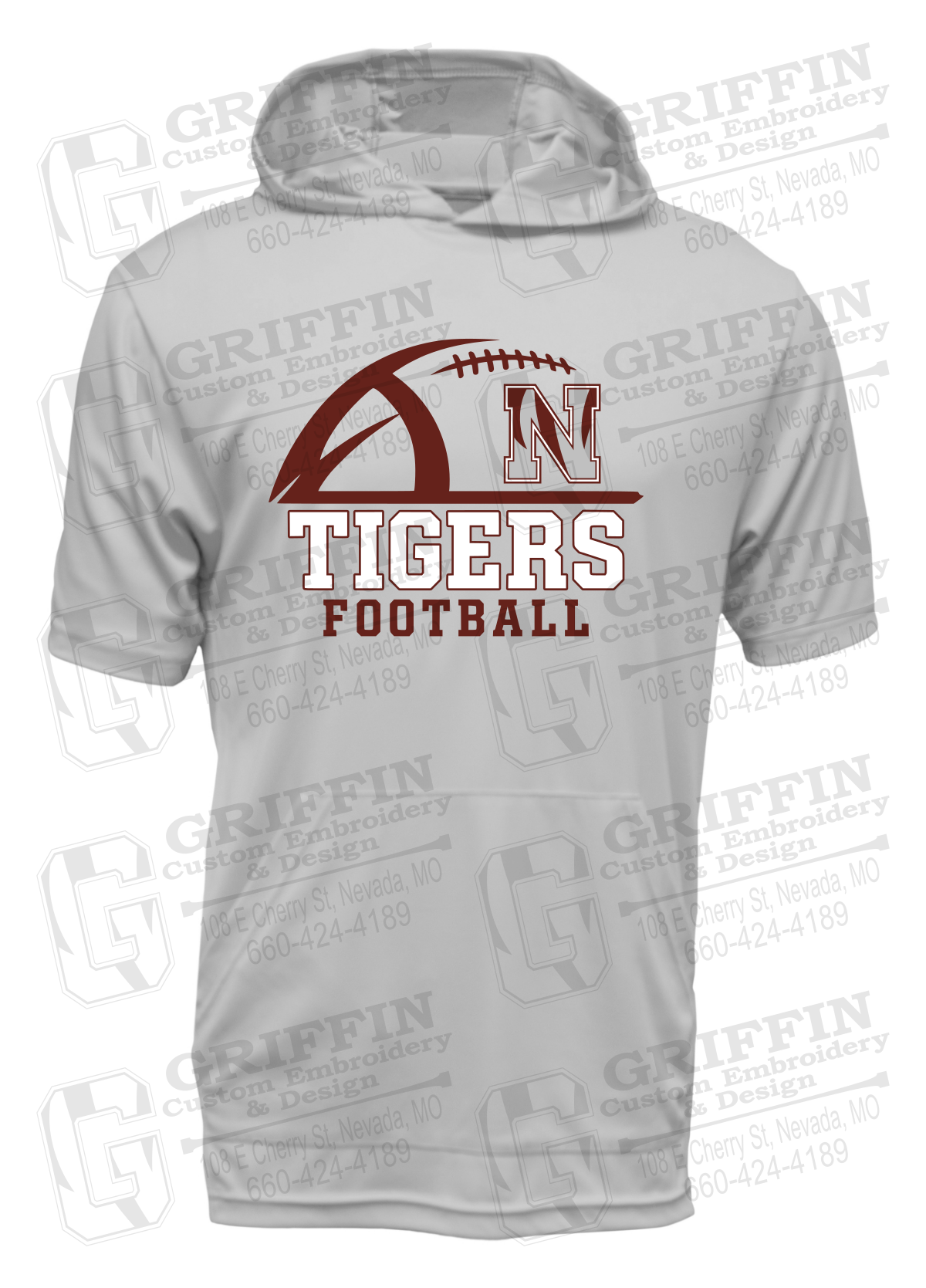 Dry-Fit Short Sleeve T-Shirt Hoodie - Football - Nevada Tigers 27-B