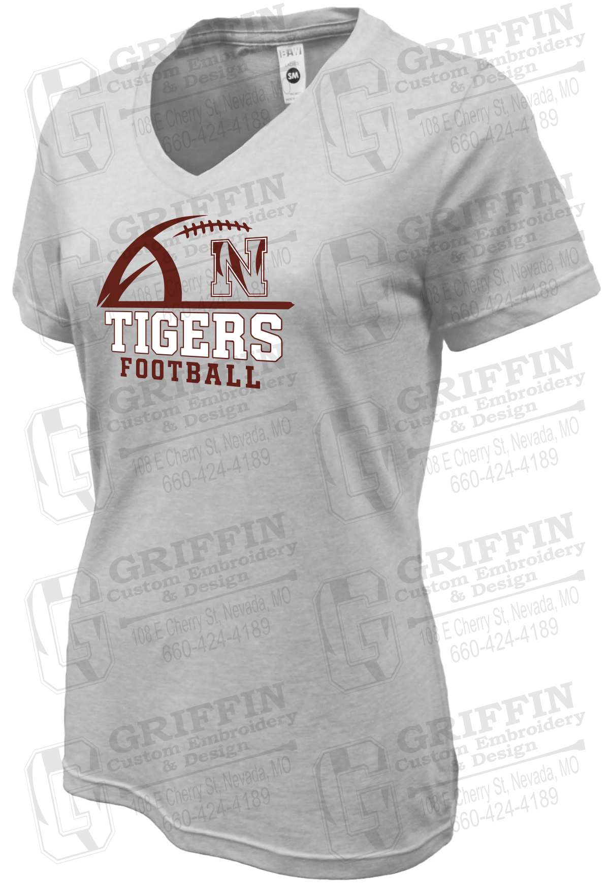Womens Soft-Tek V-Neck T-Shirt - Football - Nevada Tigers 27-B