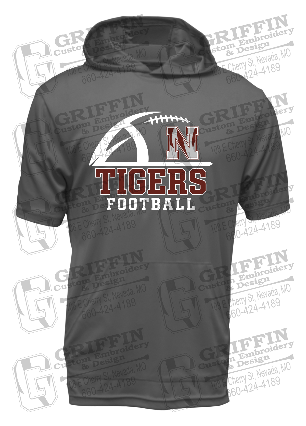 Dry-Fit Short Sleeve T-Shirt Hoodie - Football - Nevada Tigers 27-B