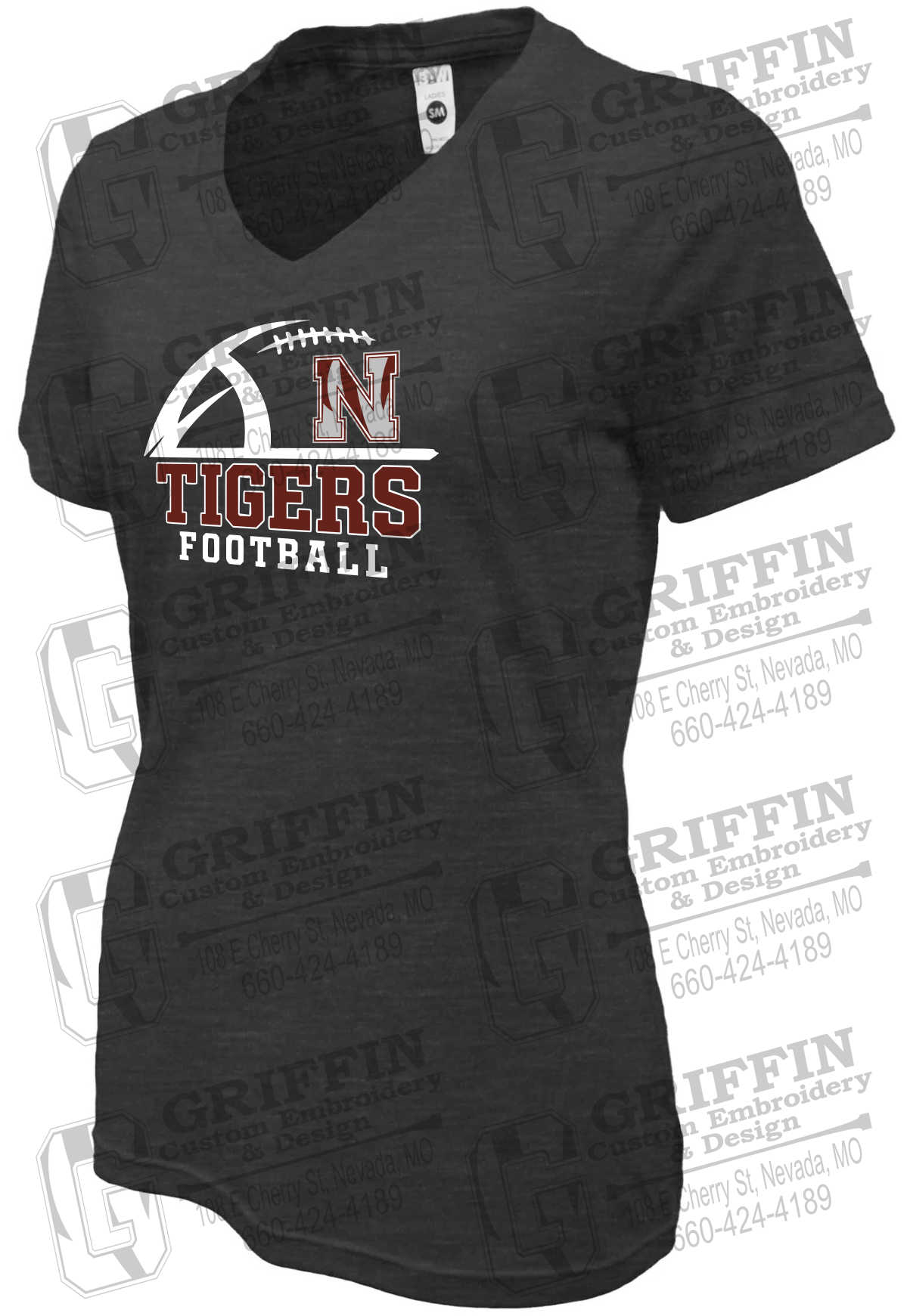 Womens Soft-Tek V-Neck T-Shirt - Football - Nevada Tigers 27-B