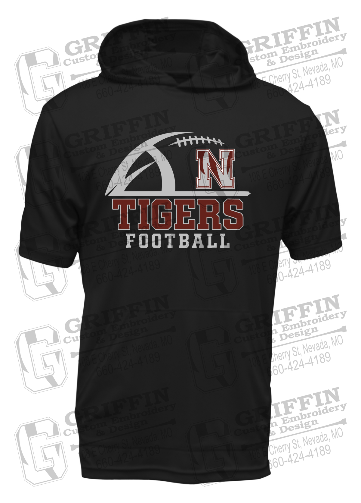 Dry-Fit Short Sleeve T-Shirt Hoodie - Football - Nevada Tigers 27-B