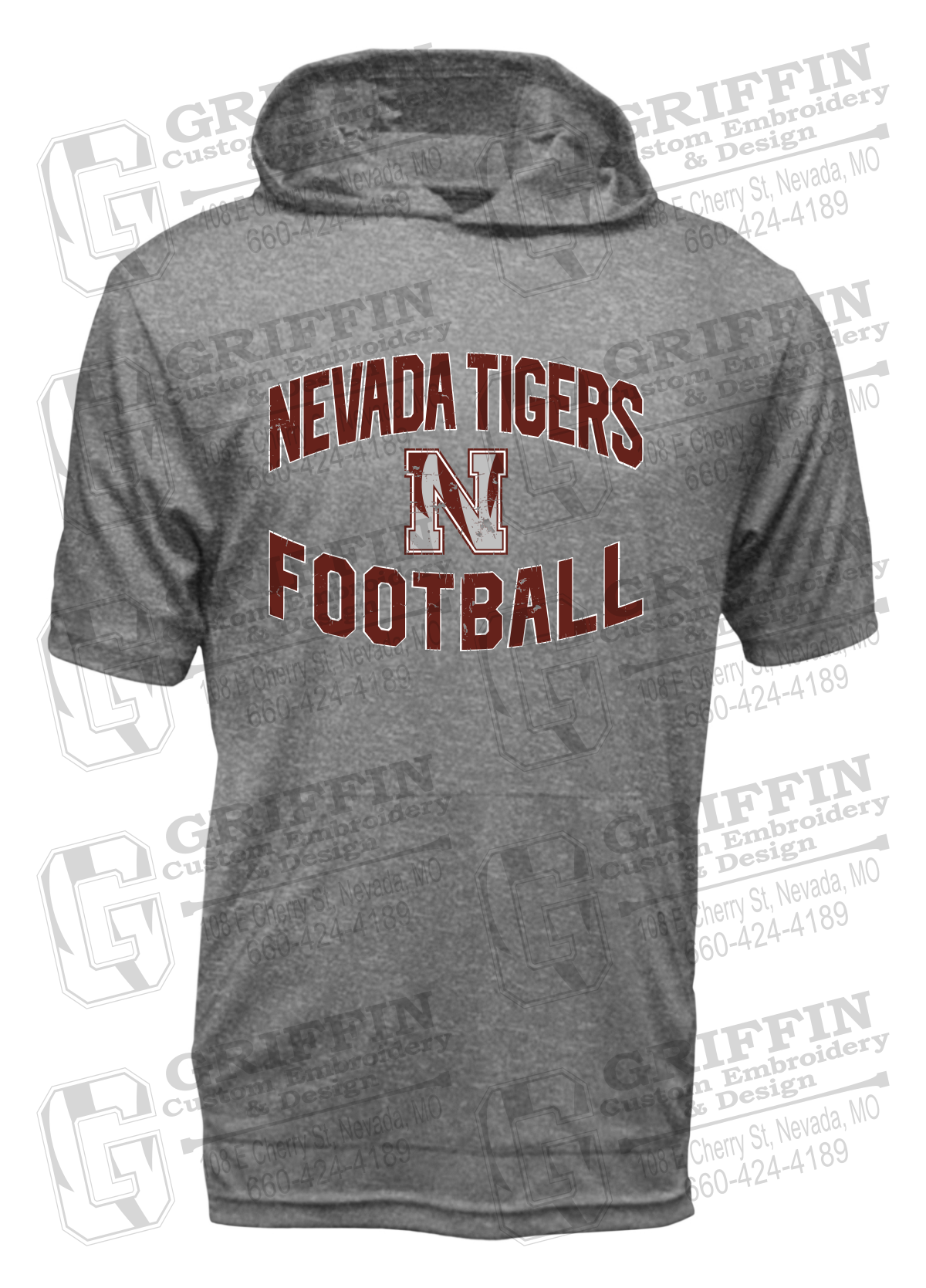 Dry-Fit Short Sleeve T-Shirt Hoodie - Football - Nevada Tigers 27-C