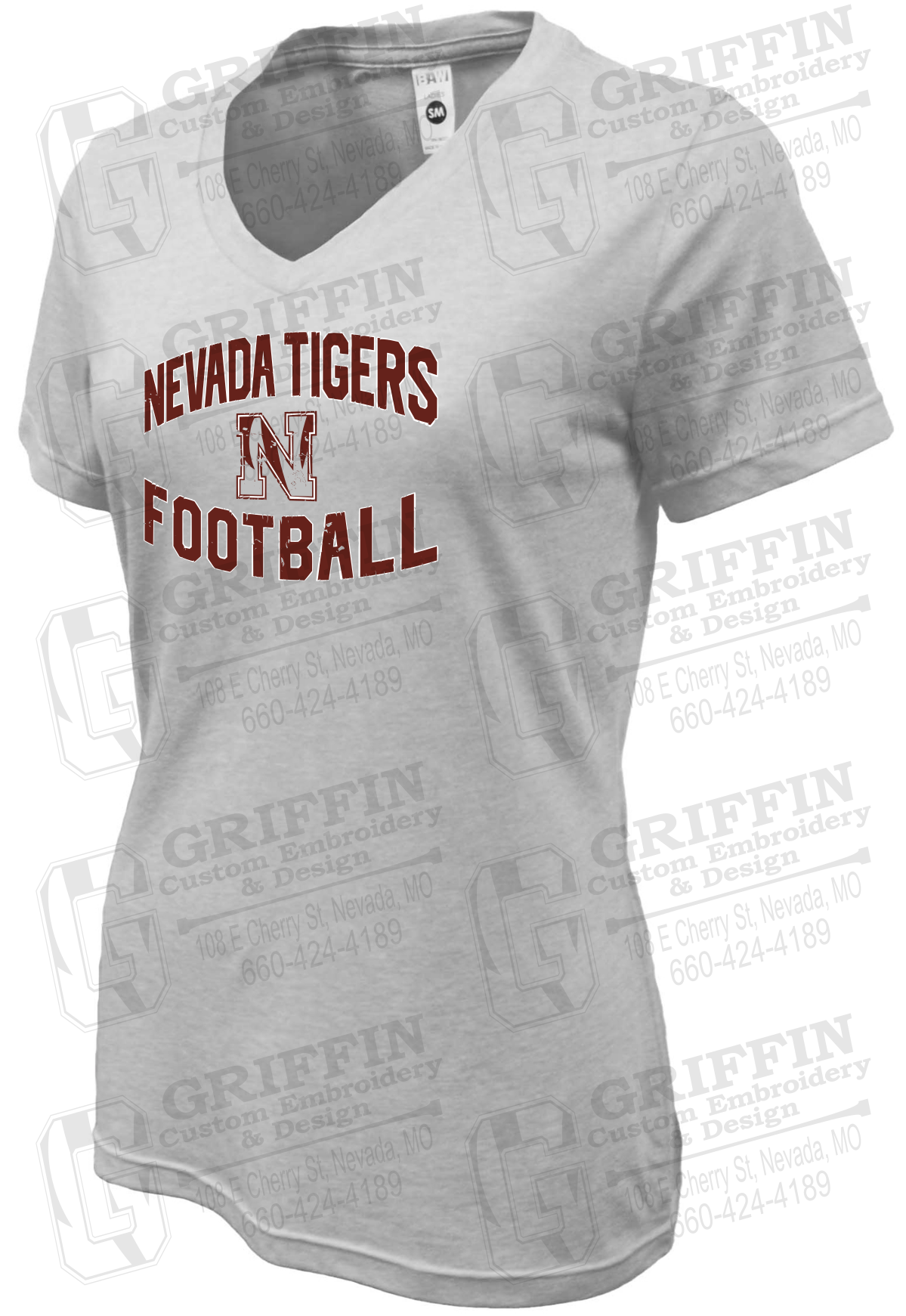 Womens Soft-Tek V-Neck T-Shirt - Football - Nevada Tigers 27-C