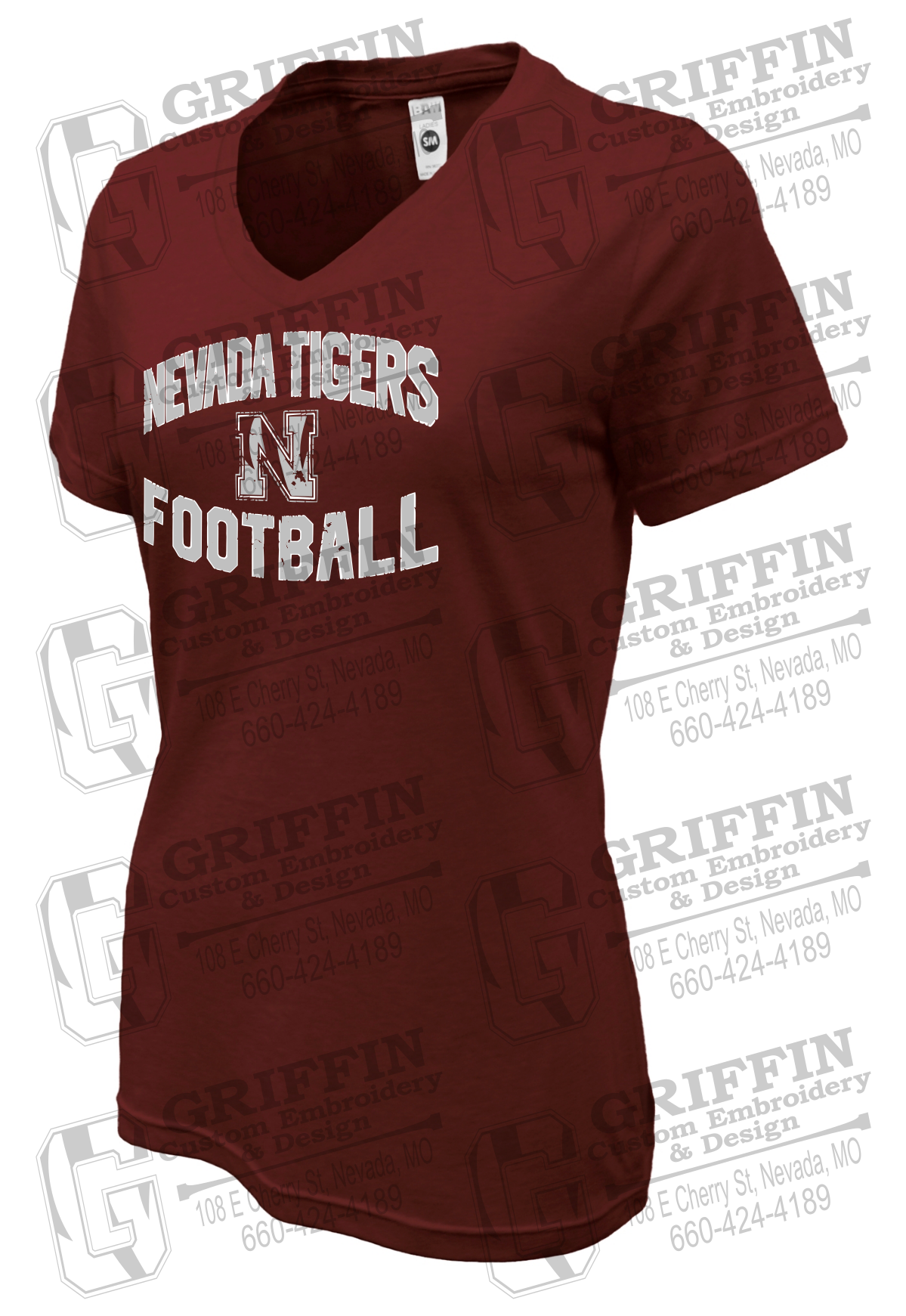 Womens Soft-Tek V-Neck T-Shirt - Football - Nevada Tigers 27-C