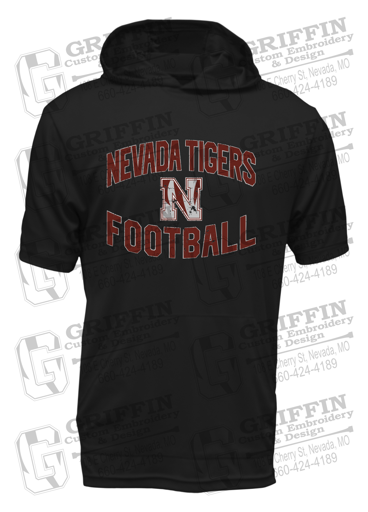 Dry-Fit Short Sleeve T-Shirt Hoodie - Football - Nevada Tigers 27-C