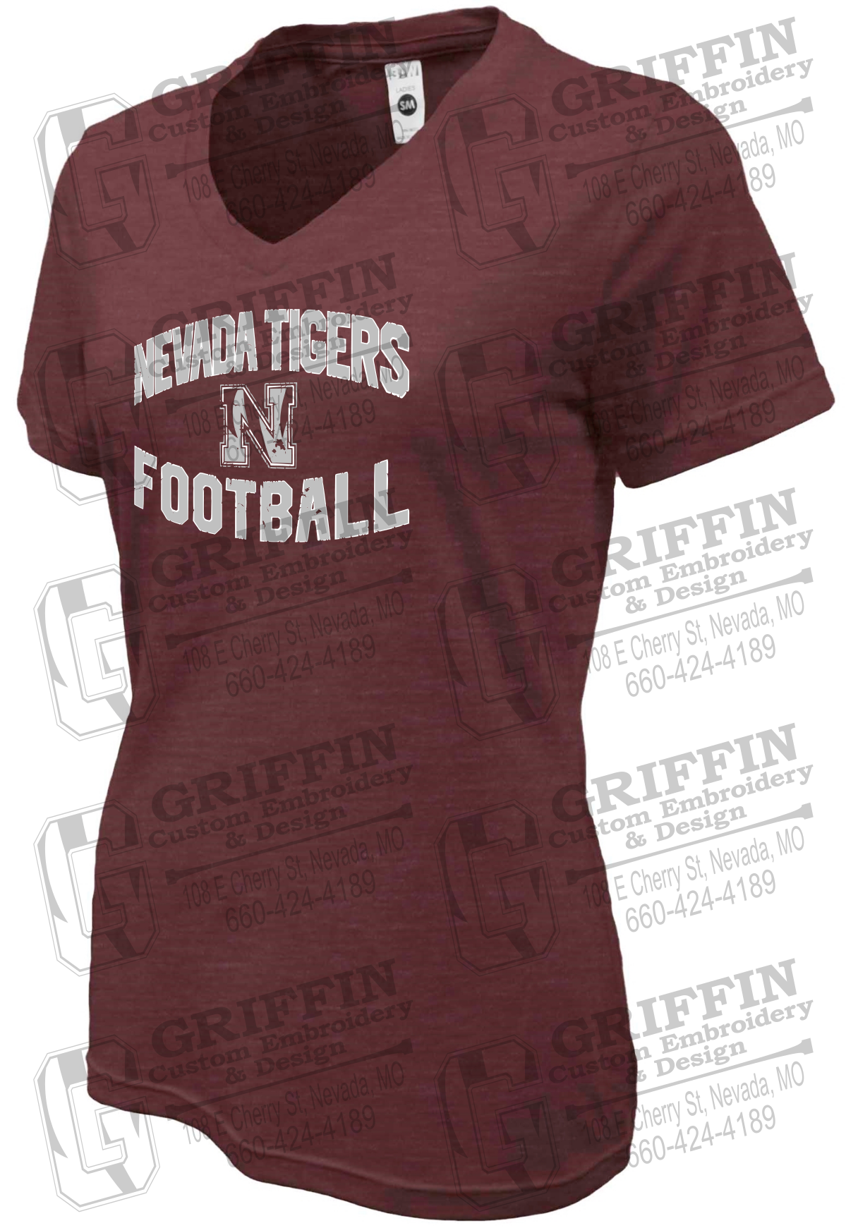 Womens Soft-Tek V-Neck T-Shirt - Football - Nevada Tigers 27-C