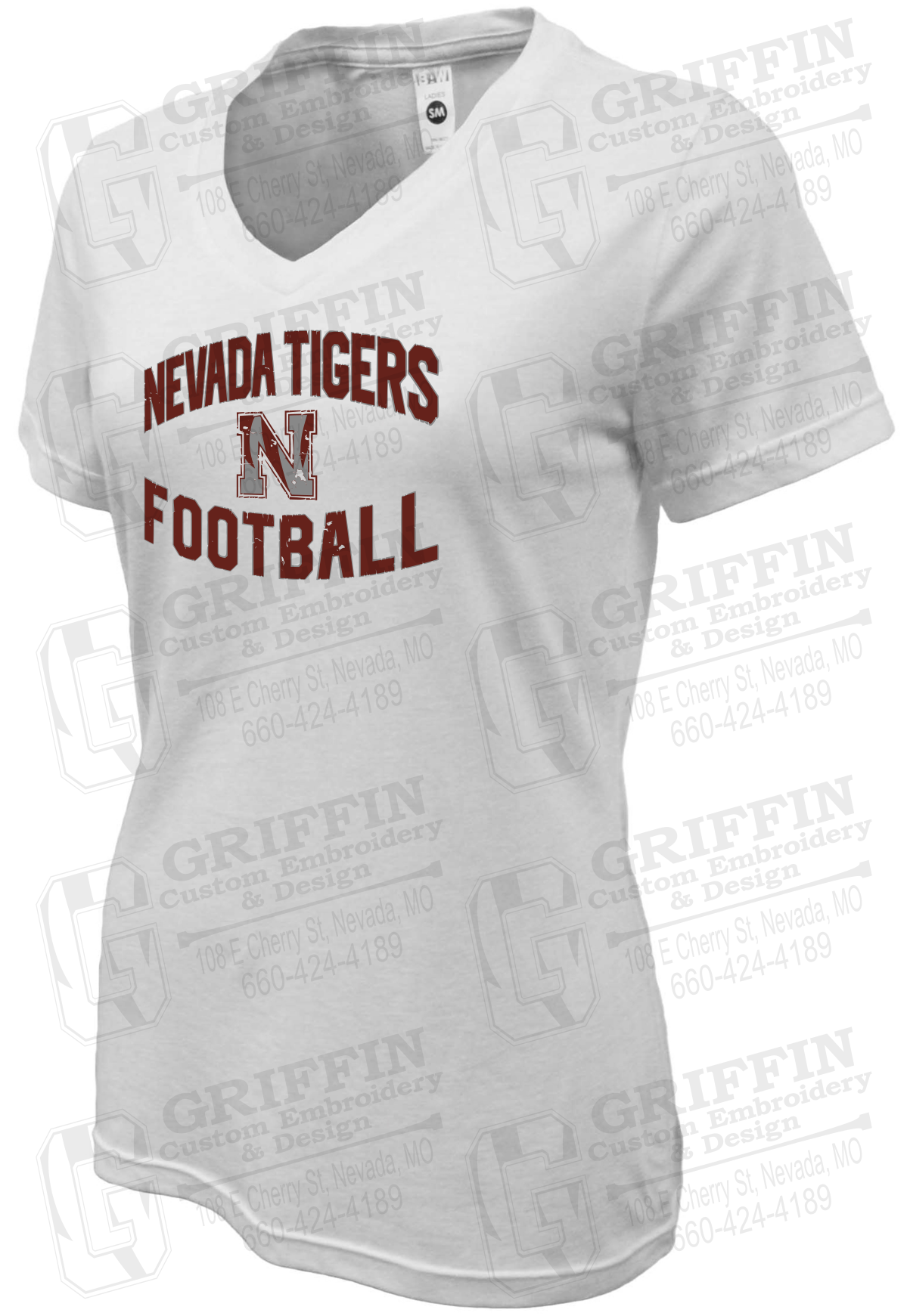 Womens Soft-Tek V-Neck T-Shirt - Football - Nevada Tigers 27-C
