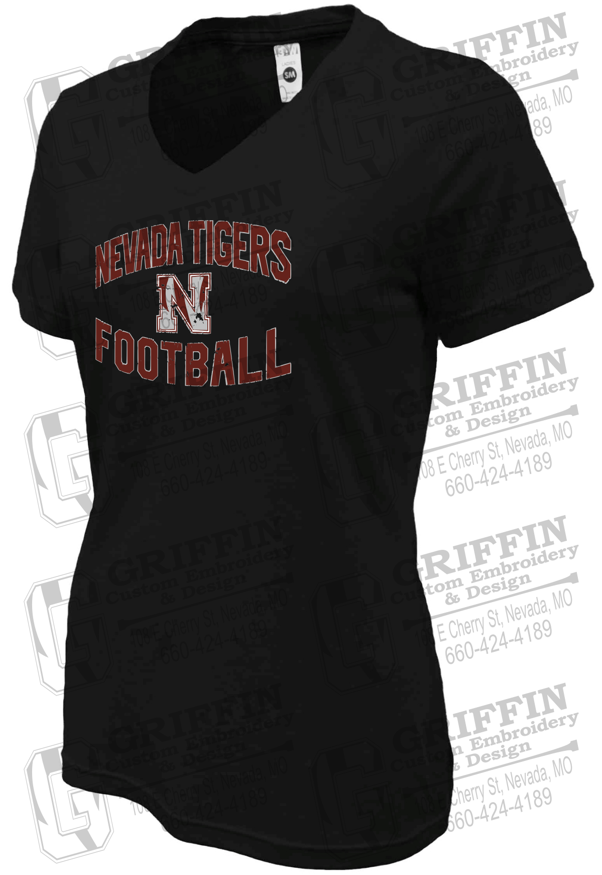 Womens Soft-Tek V-Neck T-Shirt - Football - Nevada Tigers 27-C