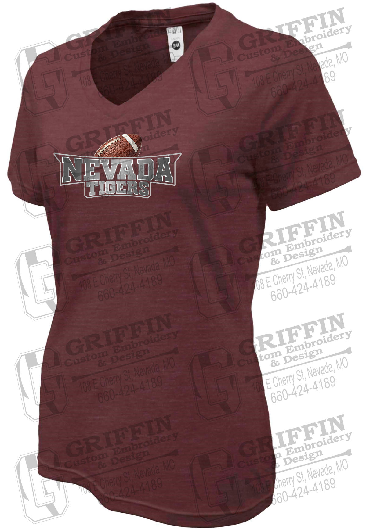 Womens Soft-Tek V-Neck T-Shirt - Football - Nevada Tigers 27-E