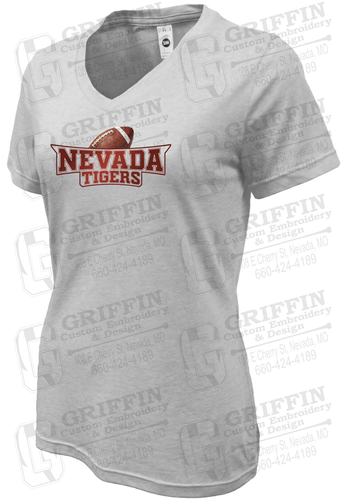 Womens Soft-Tek V-Neck T-Shirt - Football - Nevada Tigers 27-E