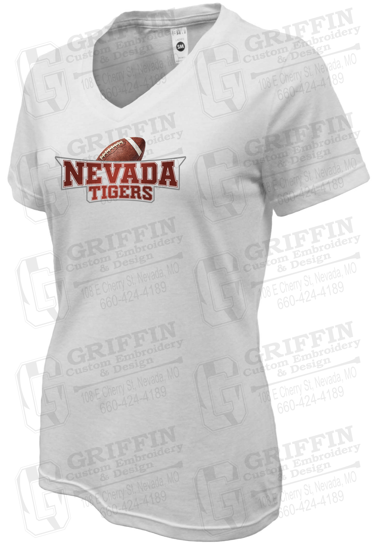 Womens Soft-Tek V-Neck T-Shirt - Football - Nevada Tigers 27-E