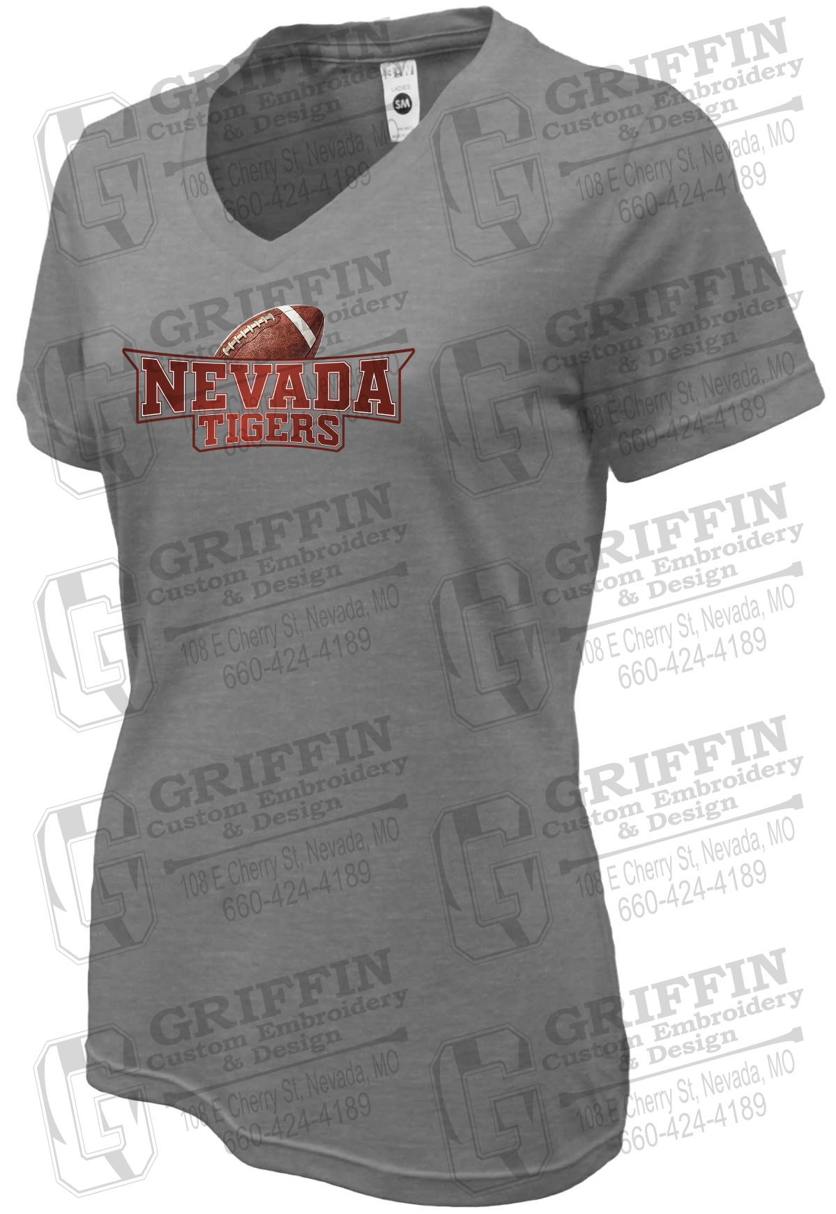 Womens Soft-Tek V-Neck T-Shirt - Football - Nevada Tigers 27-E