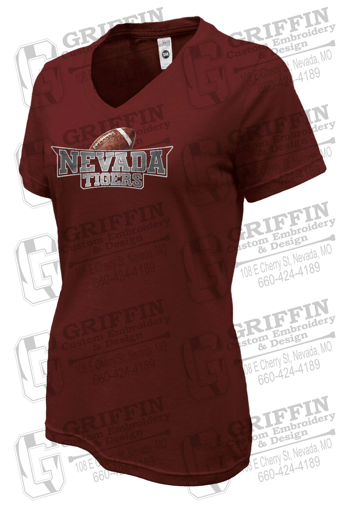 Womens Soft-Tek V-Neck T-Shirt - Football - Nevada Tigers 27-E