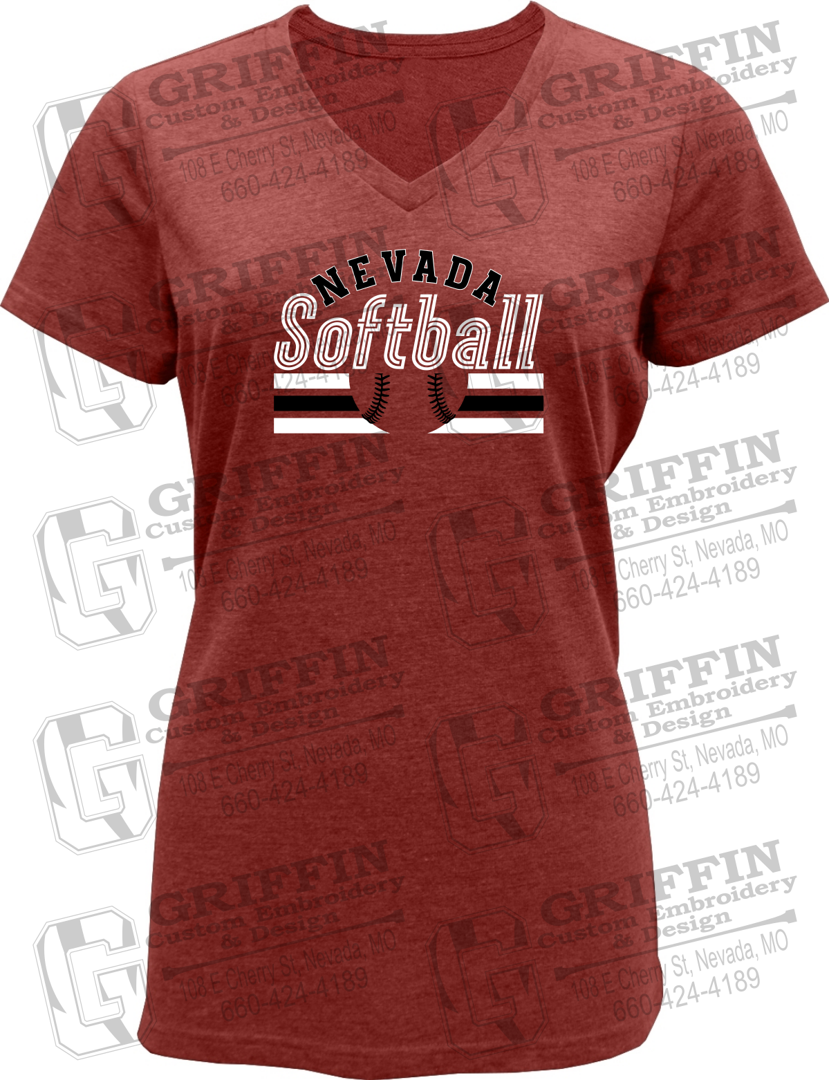 Womens Soft-Tek V-Neck T-Shirt - Softball - Nevada Tigers 27-I