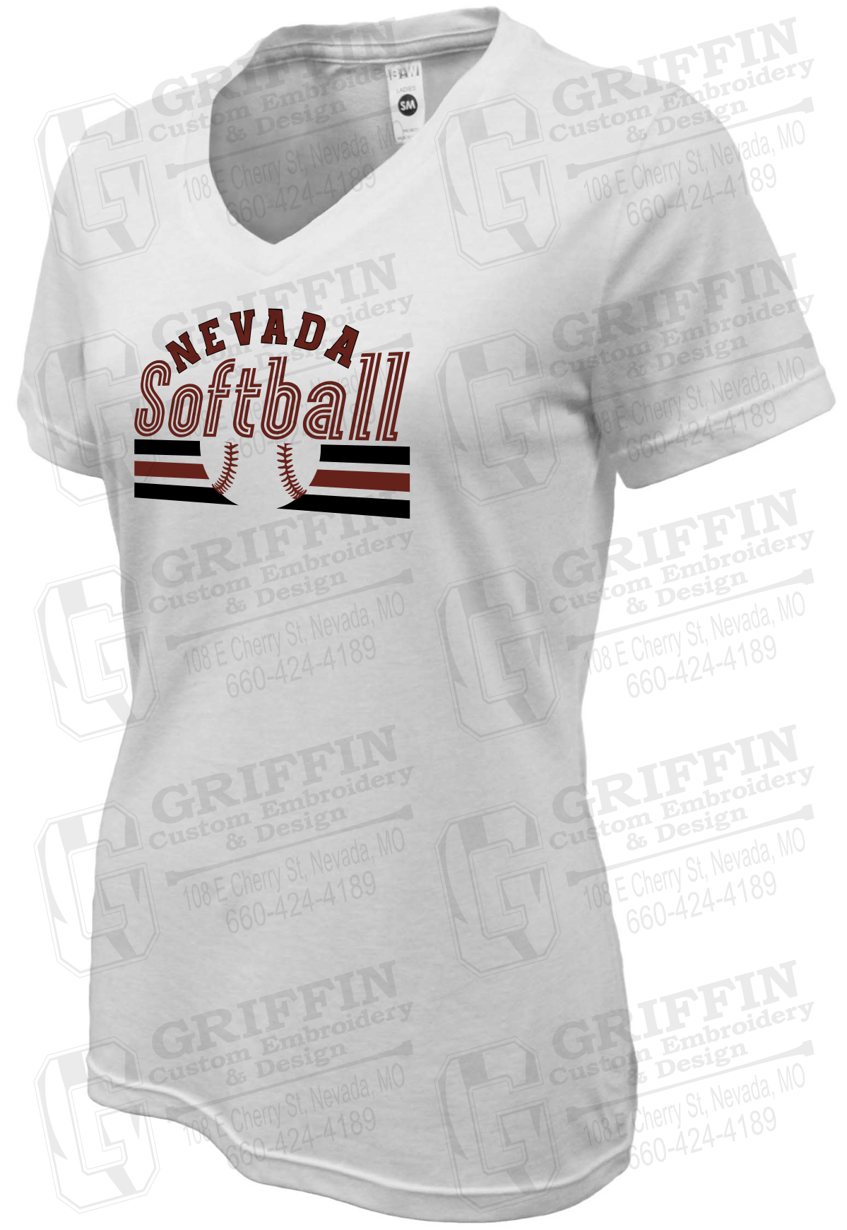 Womens Soft-Tek V-Neck T-Shirt - Softball - Nevada Tigers 27-I
