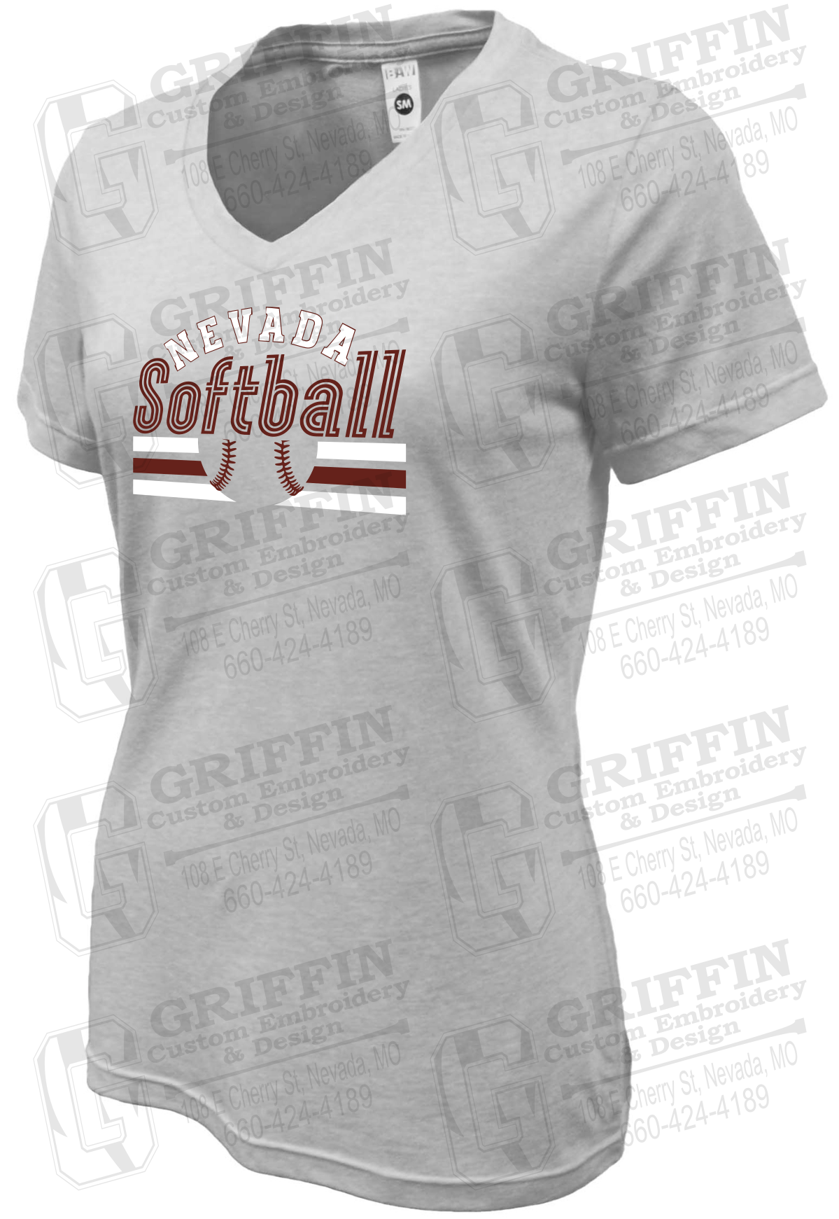 Womens Soft-Tek V-Neck T-Shirt - Softball - Nevada Tigers 27-I