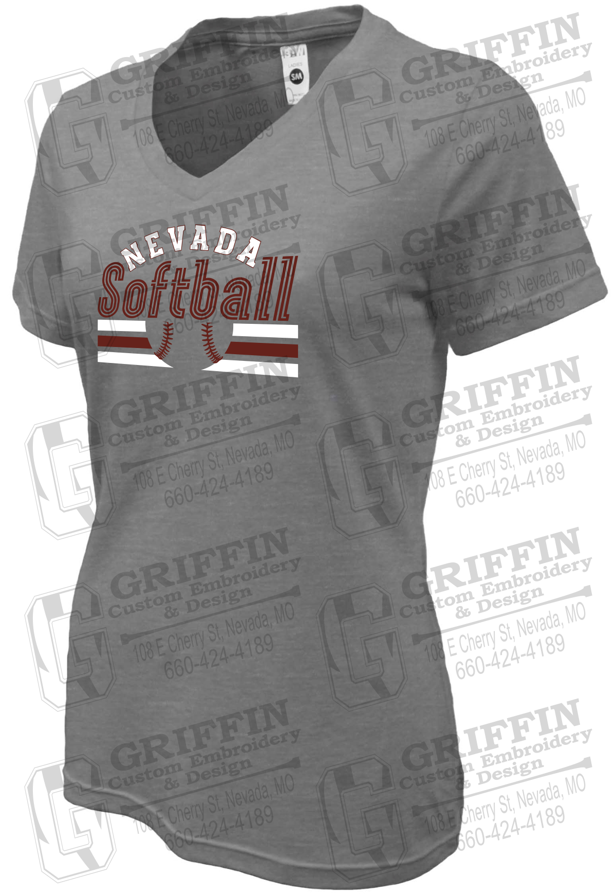 Womens Soft-Tek V-Neck T-Shirt - Softball - Nevada Tigers 27-I