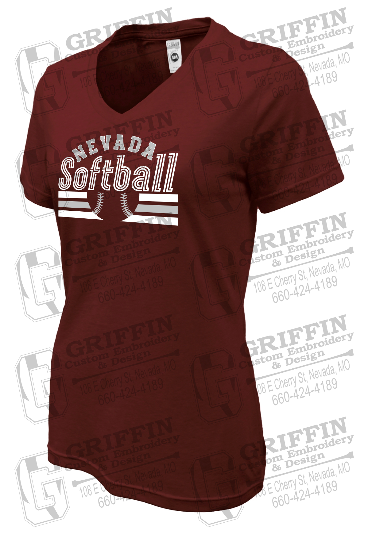 Womens Soft-Tek V-Neck T-Shirt - Softball - Nevada Tigers 27-I