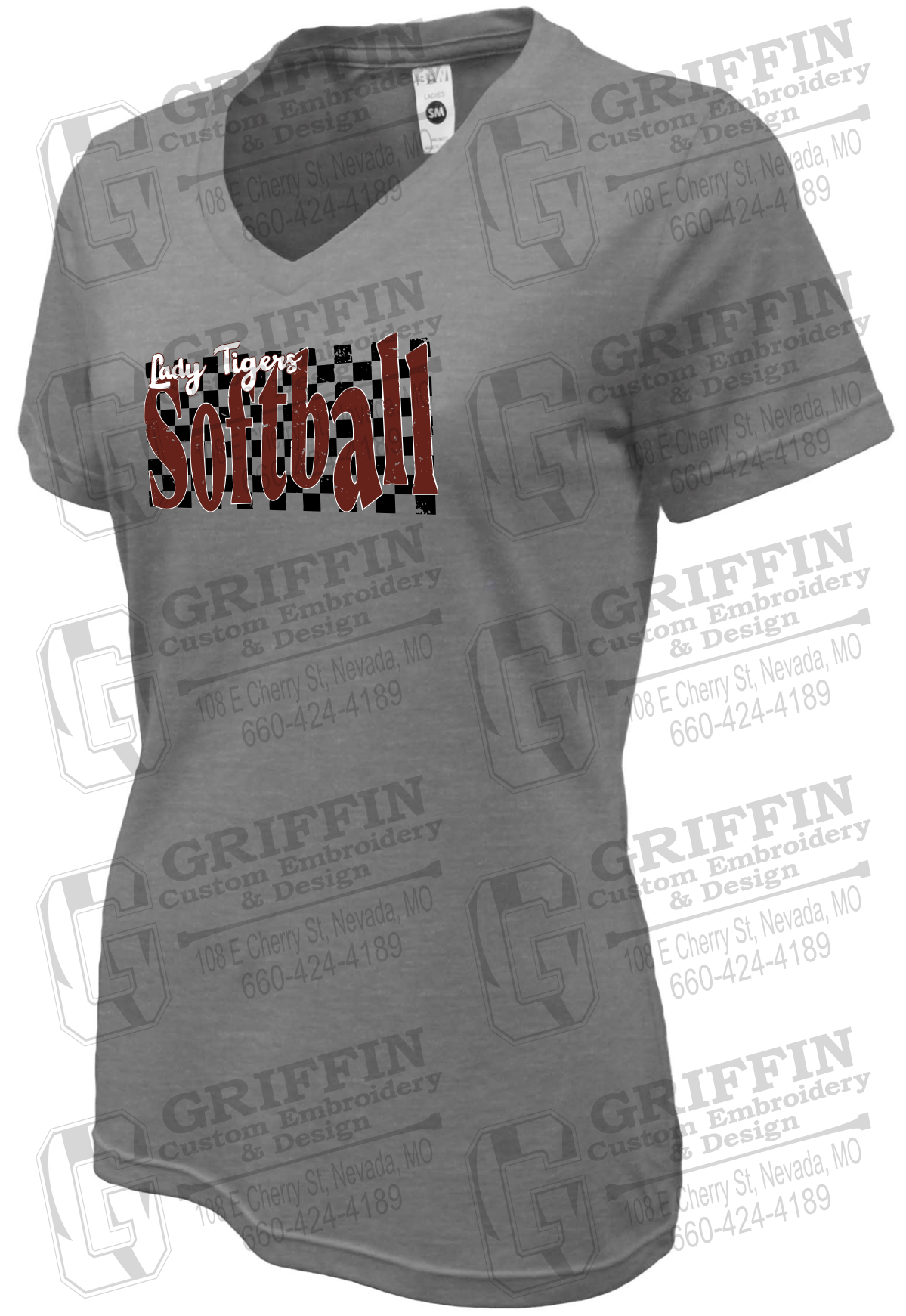 Womens Soft-Tek V-Neck T-Shirt - Softball - Nevada Tigers 27-J
